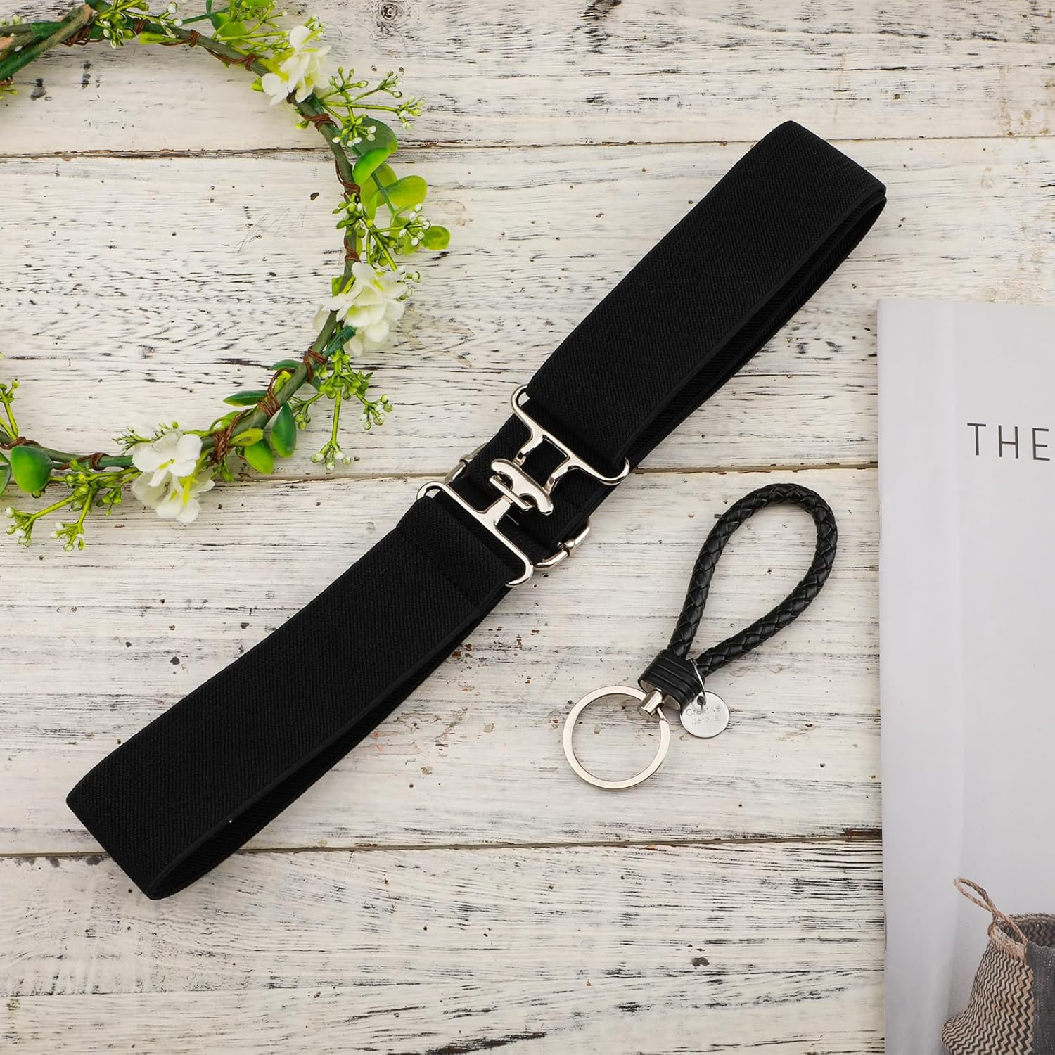 1.5In Elastic Equestrian Belt & Keychain, Horse Riding Belt with Surcingle Buckle Horse Bit Belt Comfortable Waist Belt Leather Key Strap for Equestrian Horseback Riding Sports image number 2