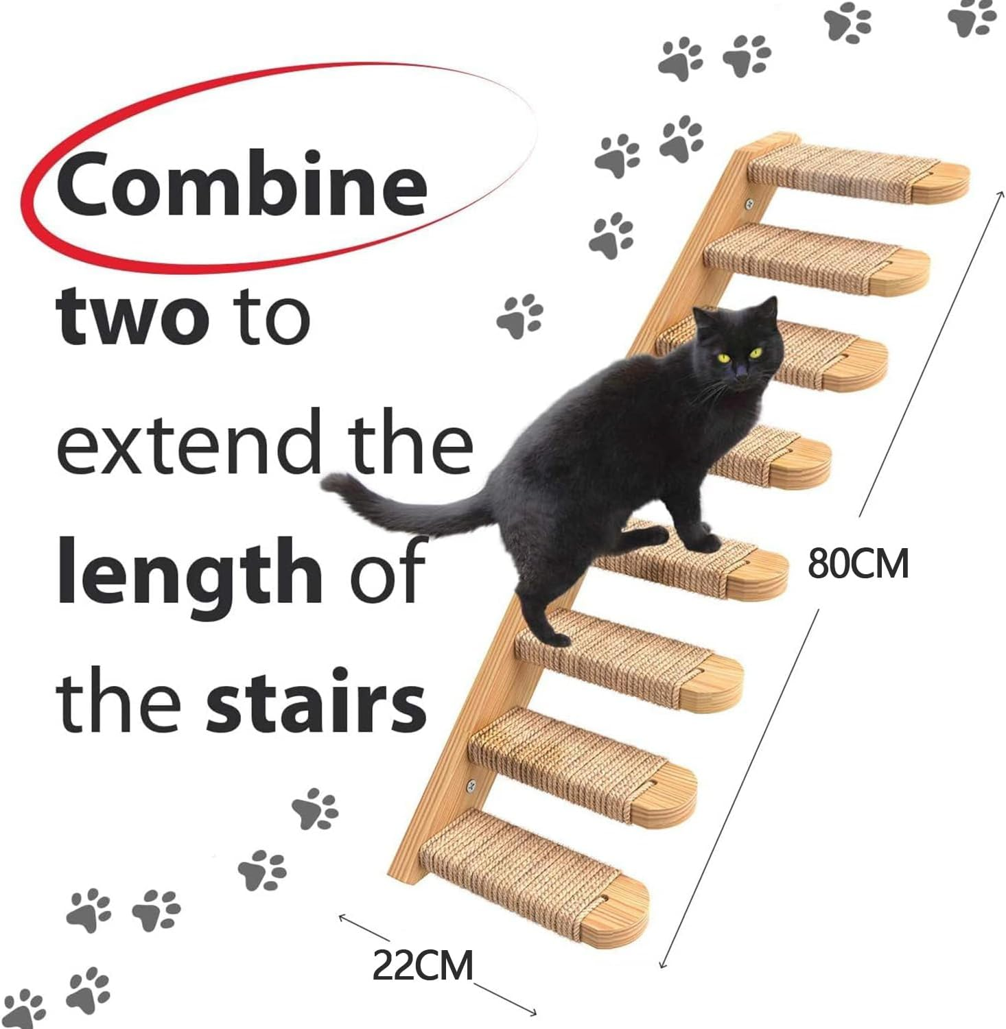 Cozioz Wall-Mounted Cat Steps - Solid Rubber Wood Shelves for Climbing and Scratching, Easy Installation for Playful Cats (Wood Finish) image number 4
