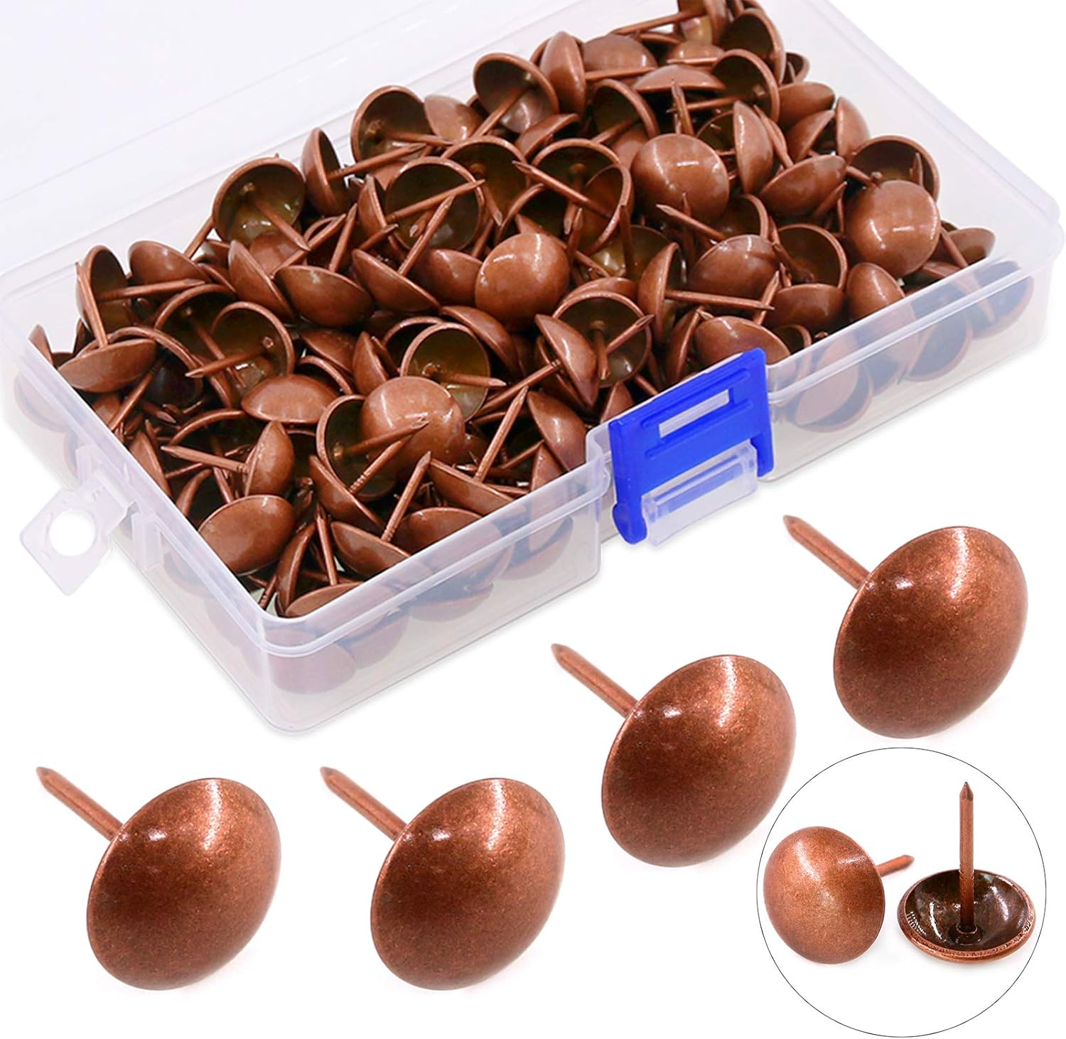 Hilitchi 200 Pieces 5/8'' (16Mm) round Dome Head Vintage Decorative Upholstery Nails Tacks Furniture Sofa Thumb Tacks Nails Pins with Clear Plastic Case (Silver)