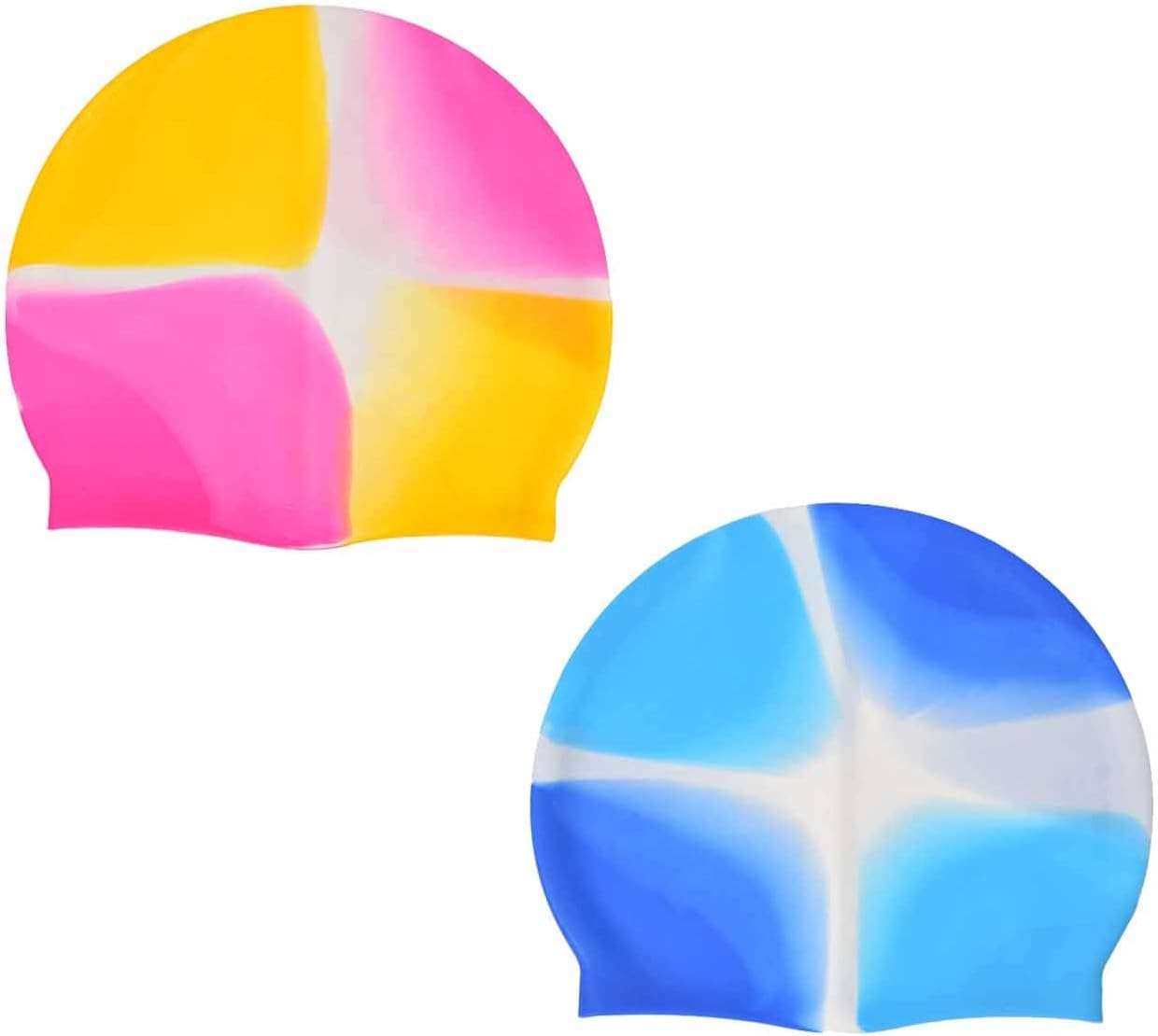 LERTREE 2 Pcs Silicone Swimming Cap for Adults Unisex Flexible Swim Hats Bright Colour Swimming Cap for Men and Women Beach Pool Wear