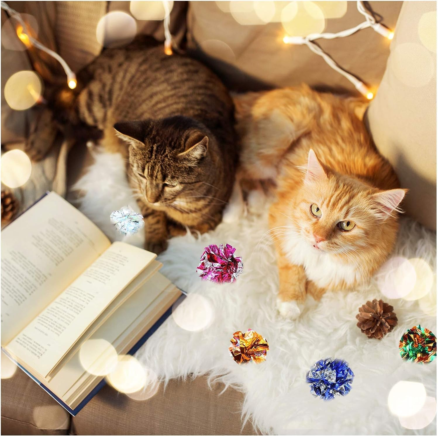 20Pcs 2.4" Crinkle Balls Cat Toys Funny Lightweight Shiny Crinkle Paper Ball Bright Color Paper Ball Kitten Toys Indoor Interactive Toy Ball with Crinkly Sound for Kittens and Adult Cats image number 2