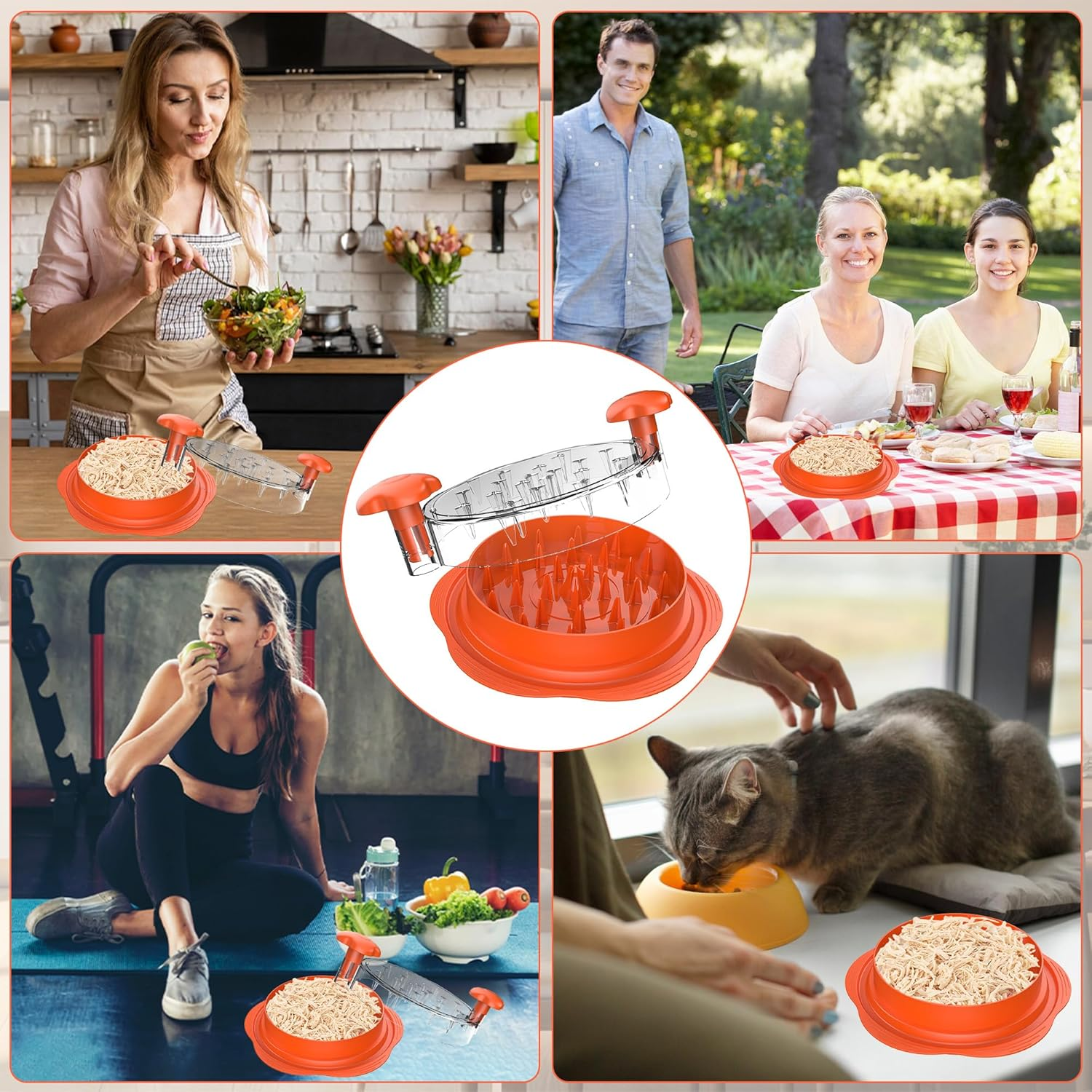 MOKOQI Chicken Shredder Tool Twists - Non-Skid Ergonomic Handle for Effortless Shredding, Perfect for Healthy Eating & Fitness Meals - Orange image number 4