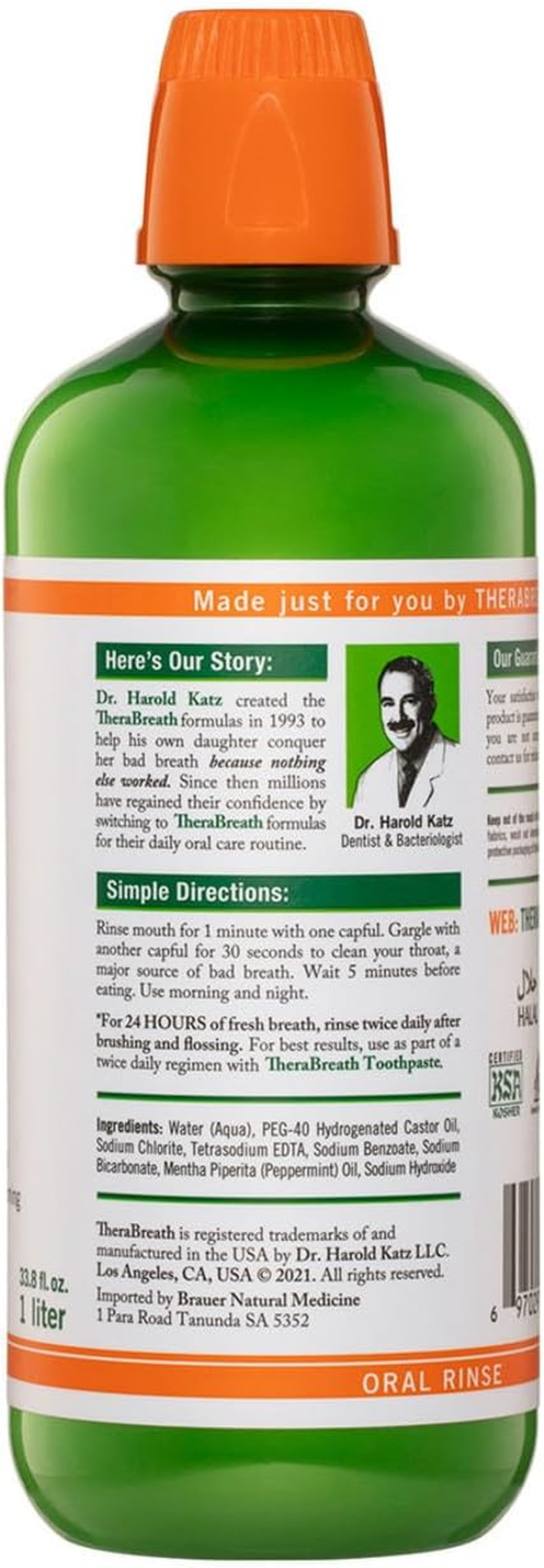 Therabreath Fresh Breath Mouthwash, Mild Mint Flavor, Alcohol-Free, 1 Liter image number 2