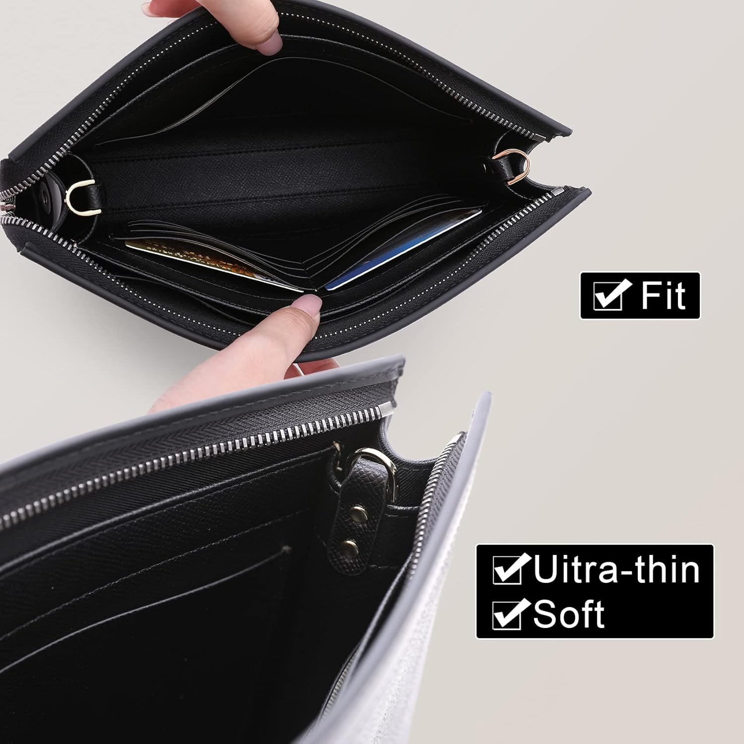 Oaikor Upgraded Purse Insert Organizer Bag Fit Toiletry Pouch 19/26, Black, Large-26, Non-Slip image number 4