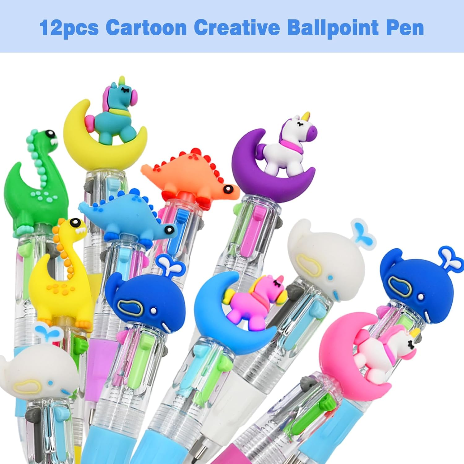 12 PCS Cute 4-In-1 Multicolored Ballpoint Pens, Multi Retractable Colored Pens for Kids, Cute Mini Pens for Kids, Fun Cartoon Pens for Kids Boys Girls Party Favors Gifts Classroom School Supplies image number 4