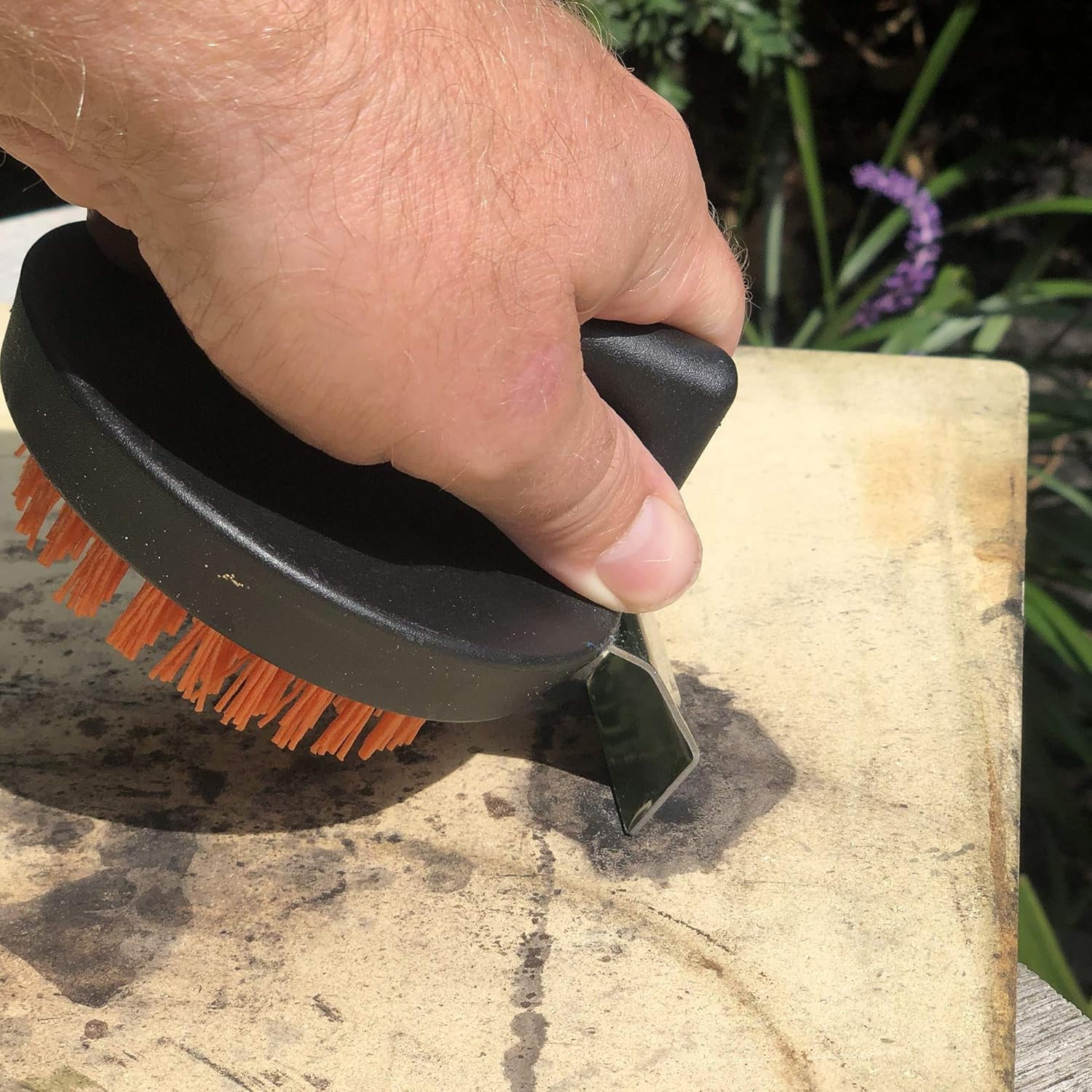 Outset 76621 Himalayan Salt Block, Pizza Stone and Cast Iron Pan Nylon Cleaning Brush with Stainless Steel Scraper, 5 X 4 X 3, Black image number 6