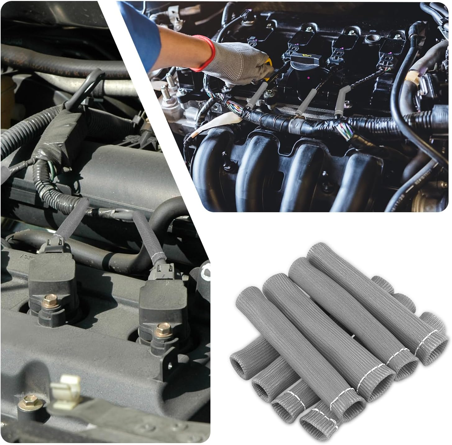 8Pcs Spark Plug Wire Heat Shields for Ford Chevrolet, 2500 Degree Spark Plug Wire Shield Protector Boots Thermal Protection Insulator Wrap Sleeve Cover for LS1 / LS2 SBC BBC 350 454(Silver Gray) image number 4