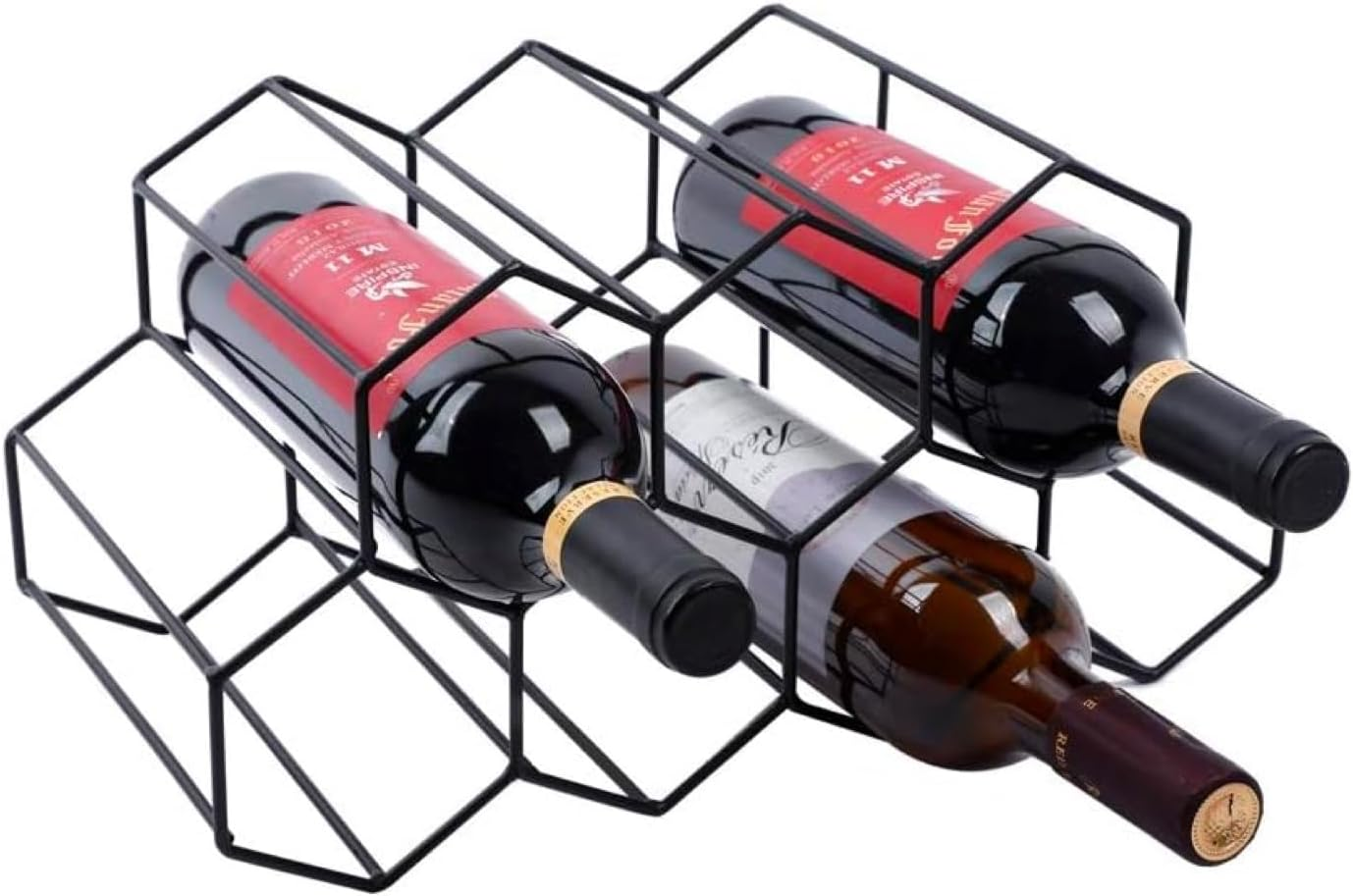 Urban Deco 9-Bottle Wine Rack - Industrial Metal Storage Shelf, No Assembly Space-Saving Design for Kitchen Countertop/Coffee Bar/Pantry (Gold, 9 Bottles)