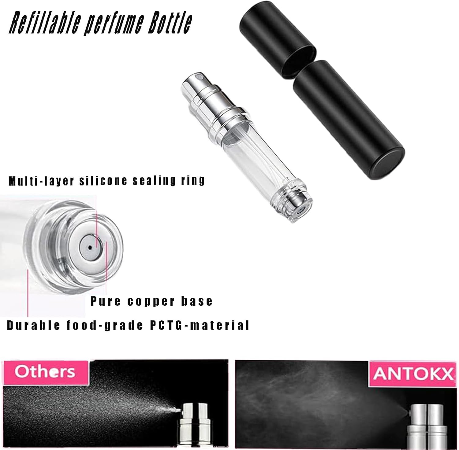2 Perfume Atomizers Bottle (5ML), Portable Refillable Mini Perfume Atomizers for Travel, Leak Proof Pump for Men and Women, Perfume Spray Bottle Spray Black image number 1