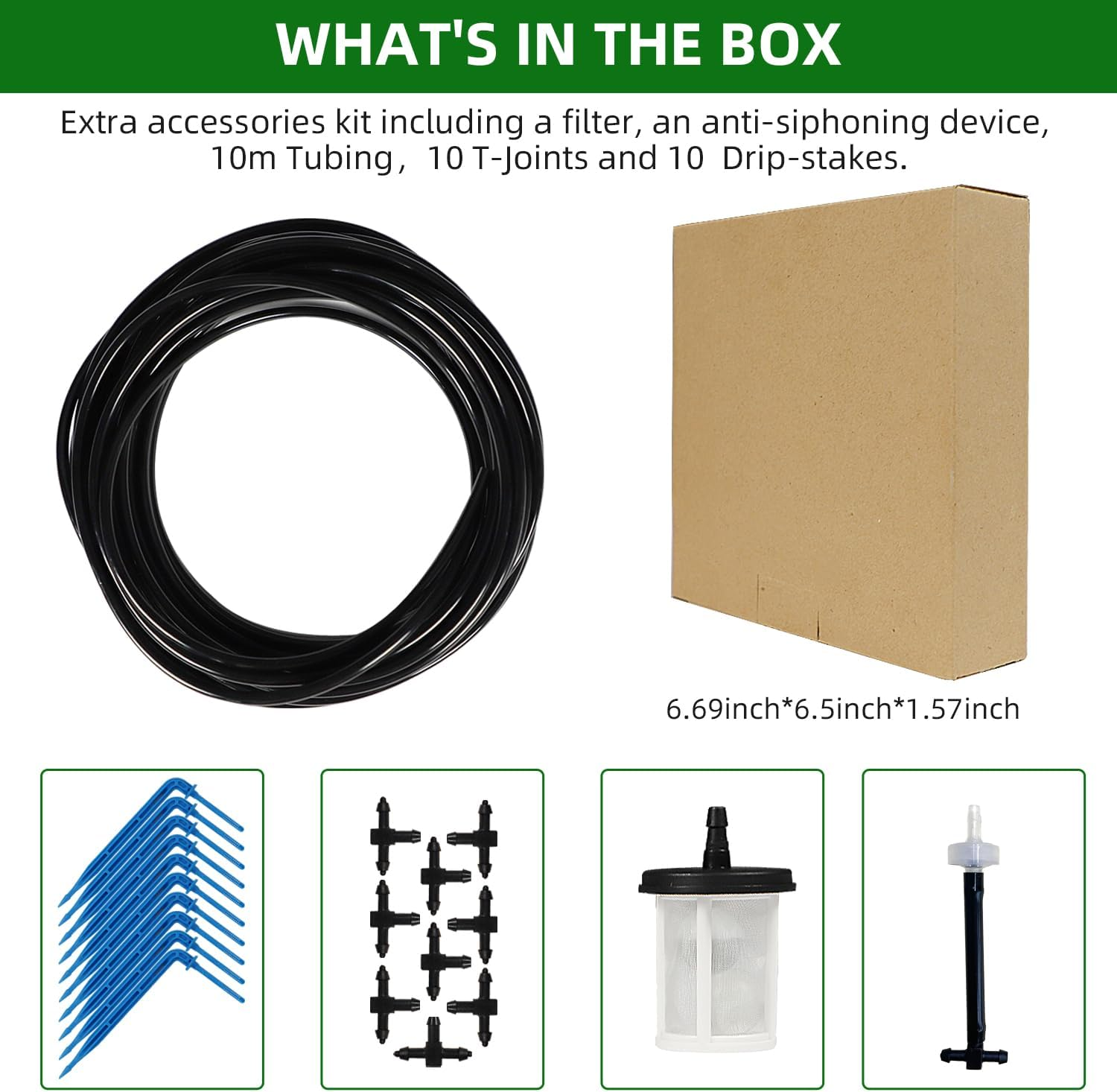 Solar Automatic Drip Irrigation Kit System, JIYANG Solar Powered Auto Easy DIY Watering Device Supported Pots Plants, 6-12 Timing Modes with Anti-Siphoning Device (Expansion Kit/Extra Accessories Kit)