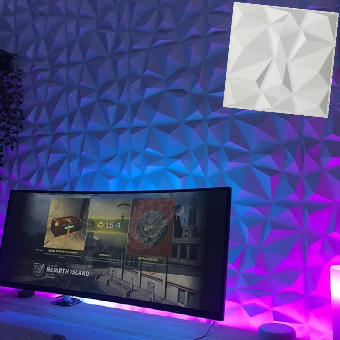 25Packs 3D Wall Panels Wall Tiles 3D White Diamond Textured PVC Wall Tiles Wallpaper for Gaming Room,Living Bedrooom Room,Washing Room,Kitchen Photography 11.8 * 11.8 Inch