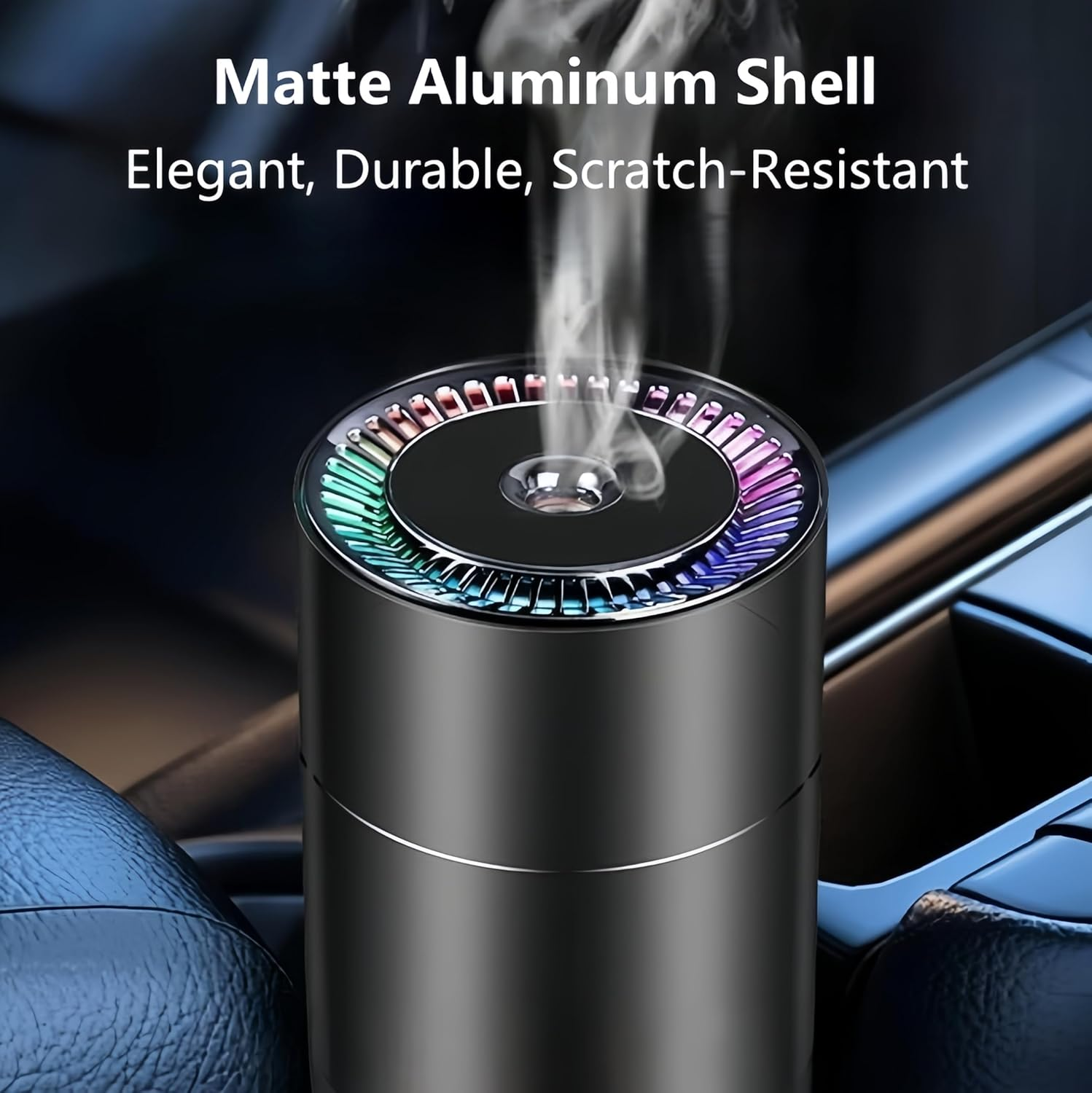 Wireless Rechargeable Car Humidifier & Aroma Diffuser, Premium Aluminum Mini Air Humidifier with 260Ml Tank, 2 Mist Modes, 7-Color LED, Auto Shut-Off, Portable USB-C Car Air Freshener image number 5