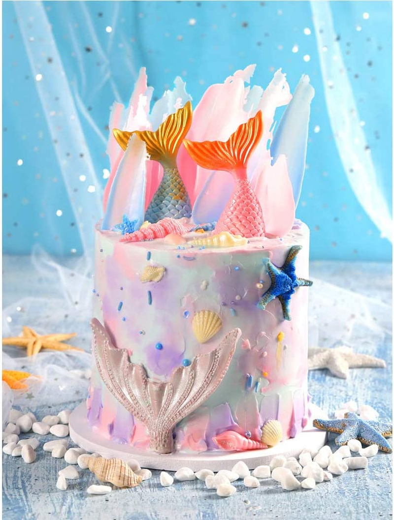HANGNUO 7 Pack Sea Creatures Fondant Moulds Mermaid Tail Star Fish Seahorse Seashell Silicone Mould for Cake Decoration Chocolate
