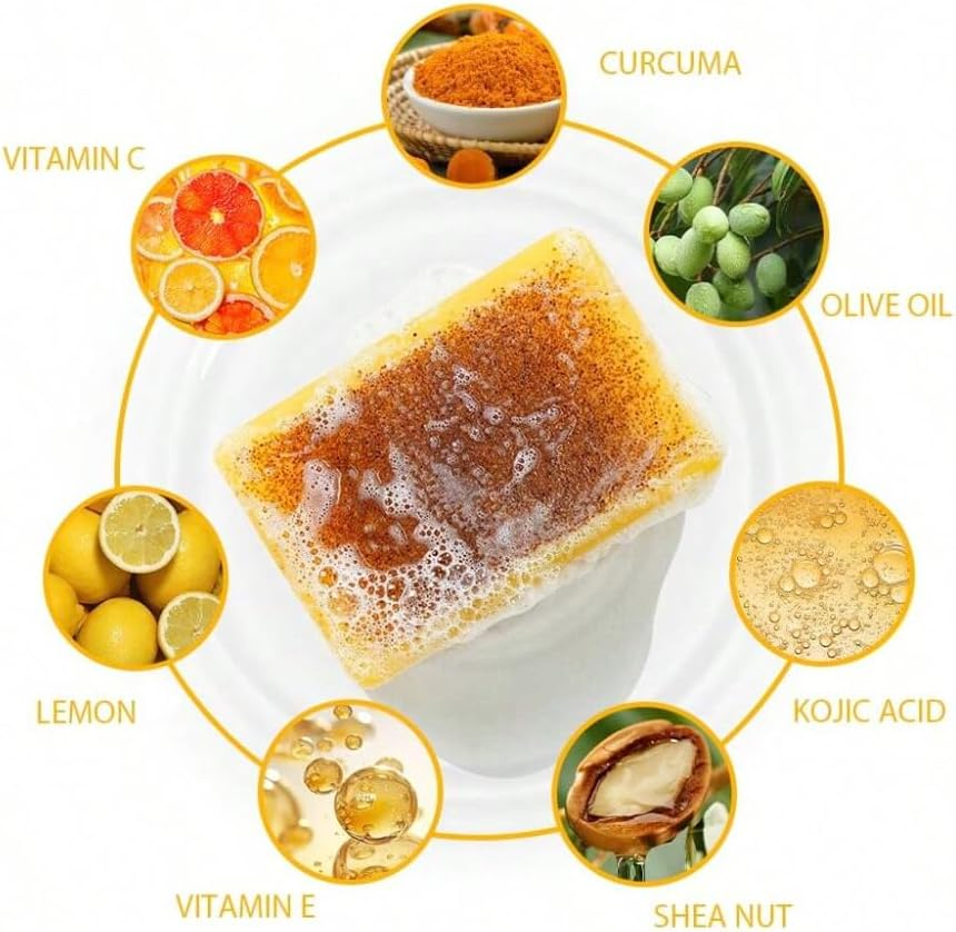 Lemon, Turmeric and Kojic Acid Soap Bar, 100G, Brightening, Face and Body Cleanser. image number 4