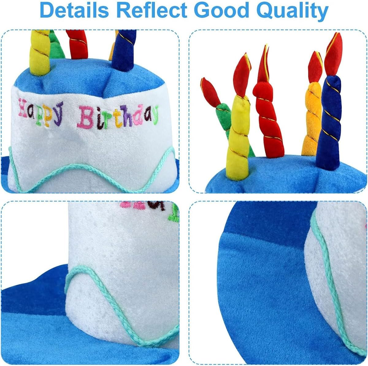 AIMALL Birthday Cake Hat - Colorful Party Hat for Adults, Plush Material, Adjustable 22.8-23.6 Inches, Ideal for Performance and Masquerade Parties image number 3