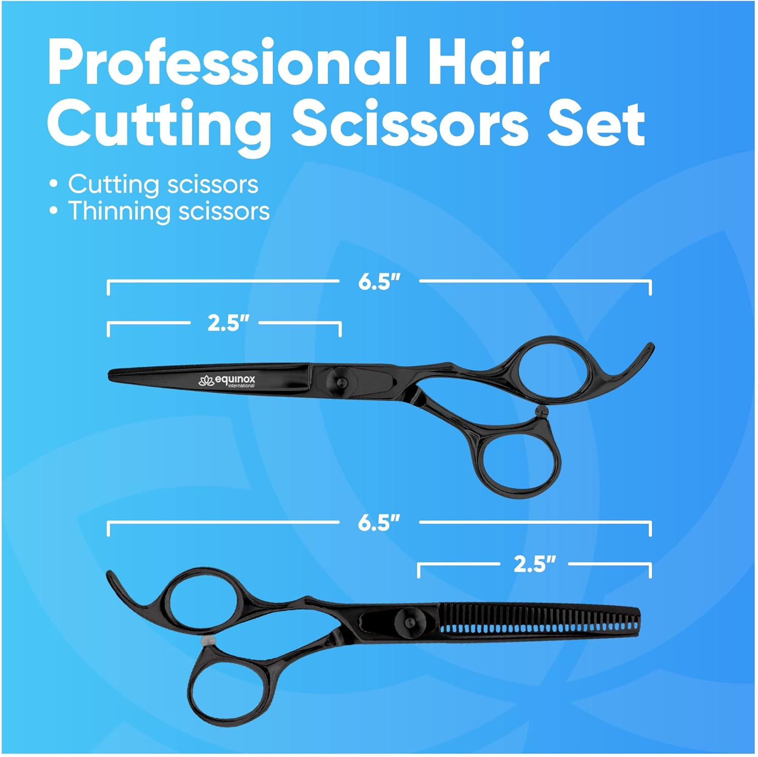 Equinox International Professional Razor Edge Series Hair Cutting Scissors Set - Barber & Thinning Shears/Texturizing 6.5 Inches for Men/Women/Kids/Salon Home (Black) image number 2