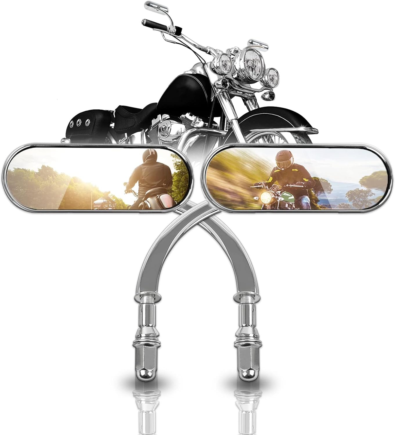 DREAMIZER Universal 8MM/10MM Black Mini Oval Side Mirrors Motorcycle Rear View Mirrors Compatible with Harley Road King Softail Street Electra Glide Dyna Iron 883 Sportster 1200