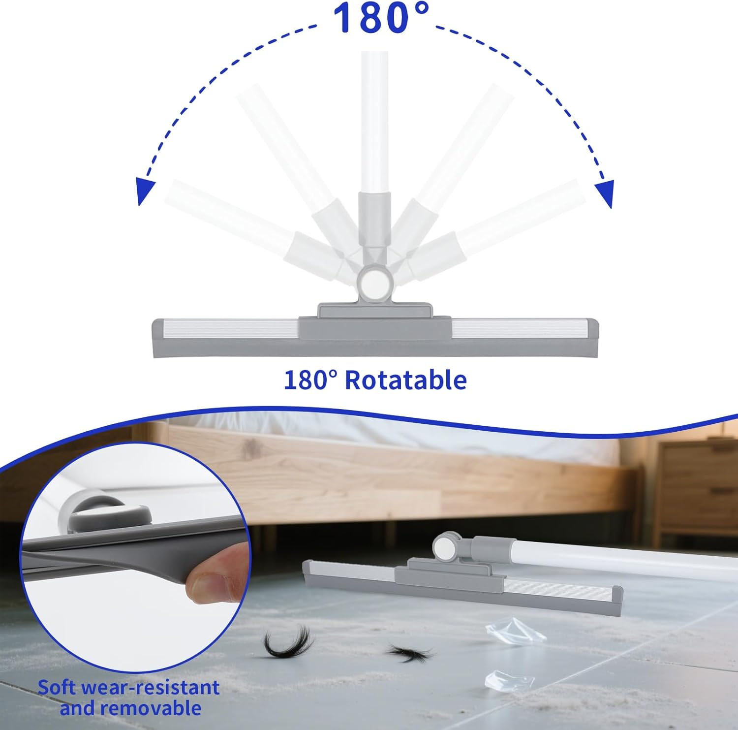 Romon Window Cleaner, Window Squeegee with Telescopic Handle, 136 Cm Water Squeegee, Floor Squeegee with Silicone Squeegee, Window Cleaner Set, Window Cleaning Set for Bathroom, Shower, Glass, Mirror image number 6