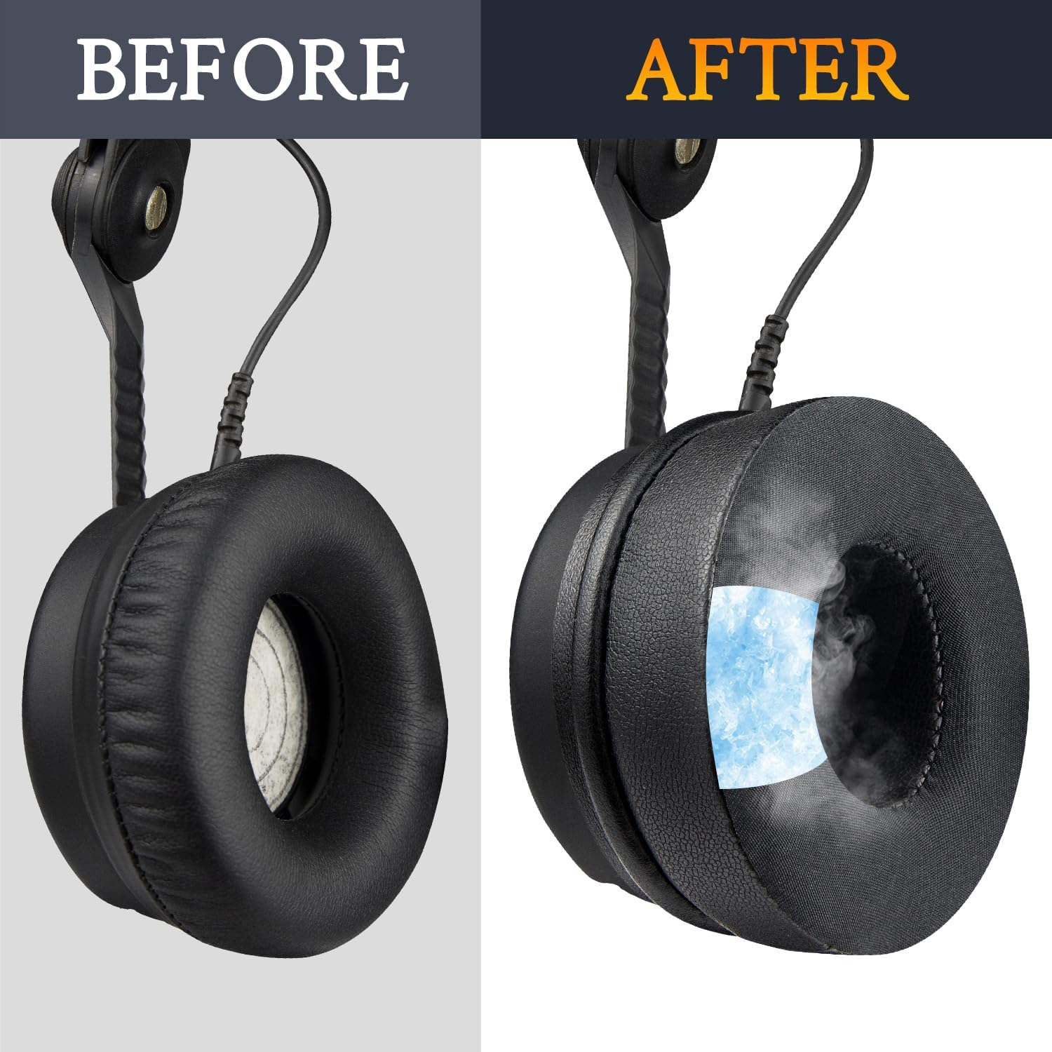 SOULWIT Cooling Gel Earpads Replacement for Sennheiser HD25/HD25 Light(Lite)/Hd25 Plus/Hd25 Special Edition/Hmd25/Hme25/Hmec25/Hd250Bt Headphones, Ear Pads Cushions with High-Density Foam - Black - Protein Leather-Orange image number 7