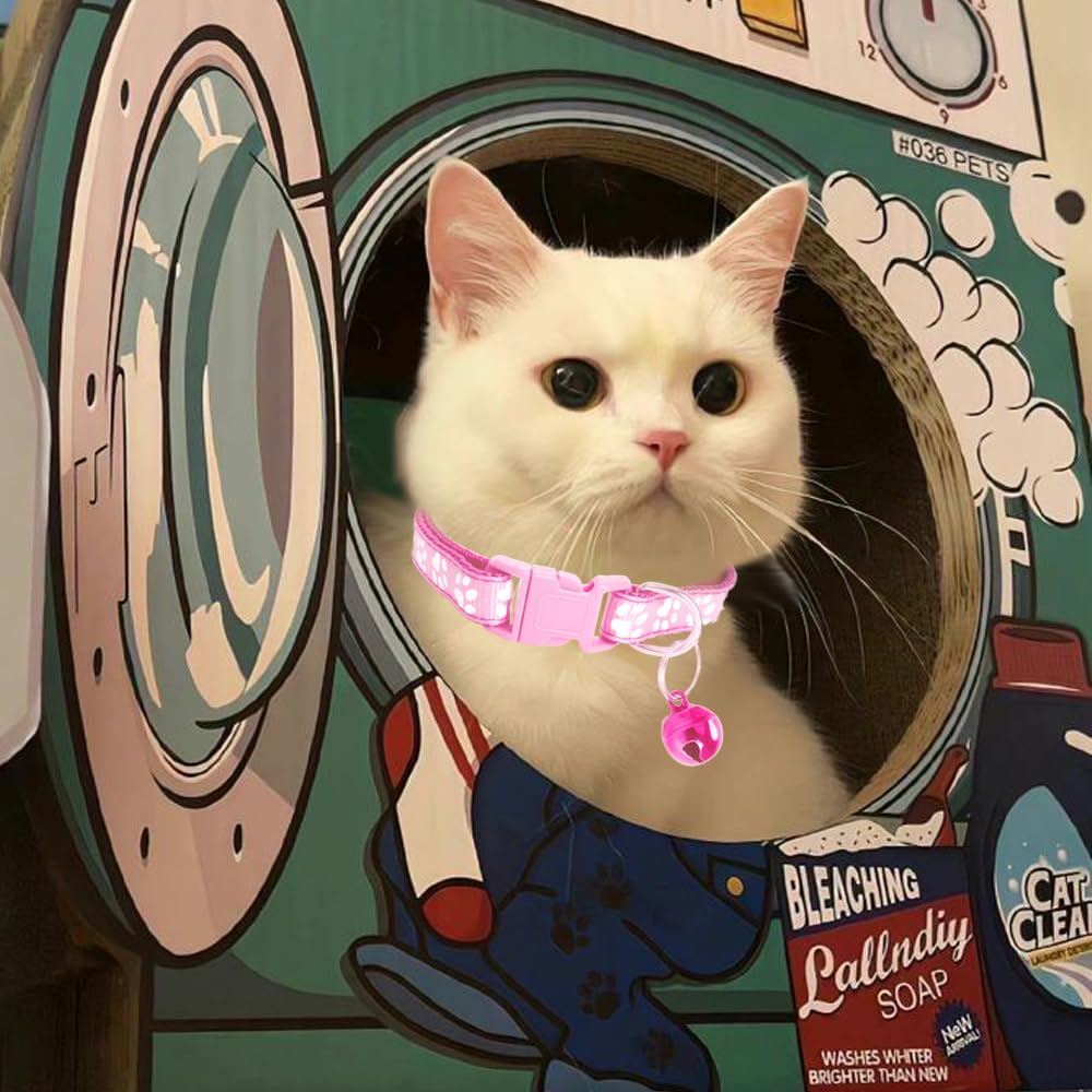 Cat Collar with Bell, Breakaway Grid Collar with Plastic Buckle, Light Adjustable, Nylon, Kitty Collars image number 4