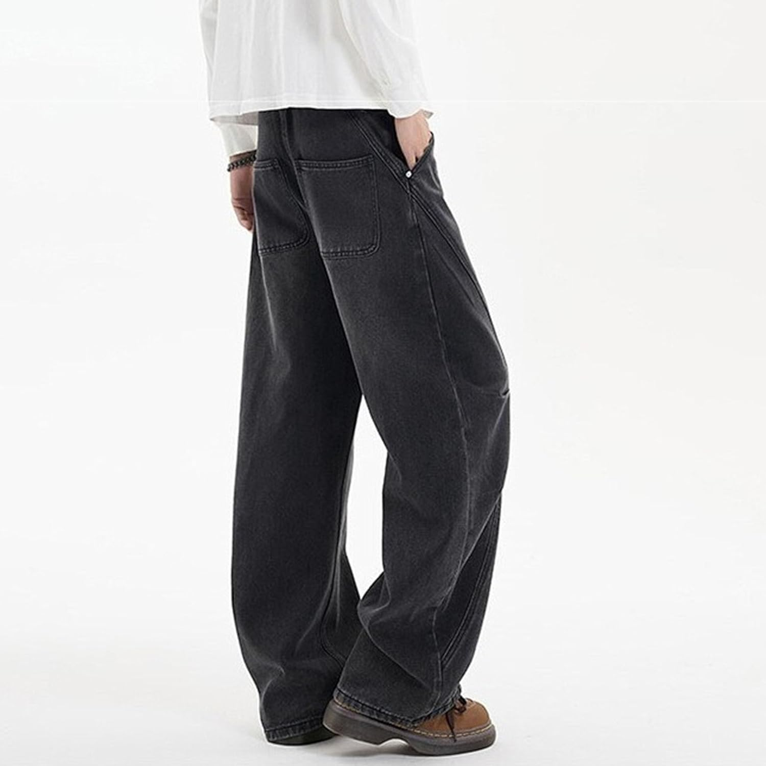 Baggy Jeans for Men Distressed Denim Wide Leg Trousers Casual Loose Fit Streetwear Y2K Trend