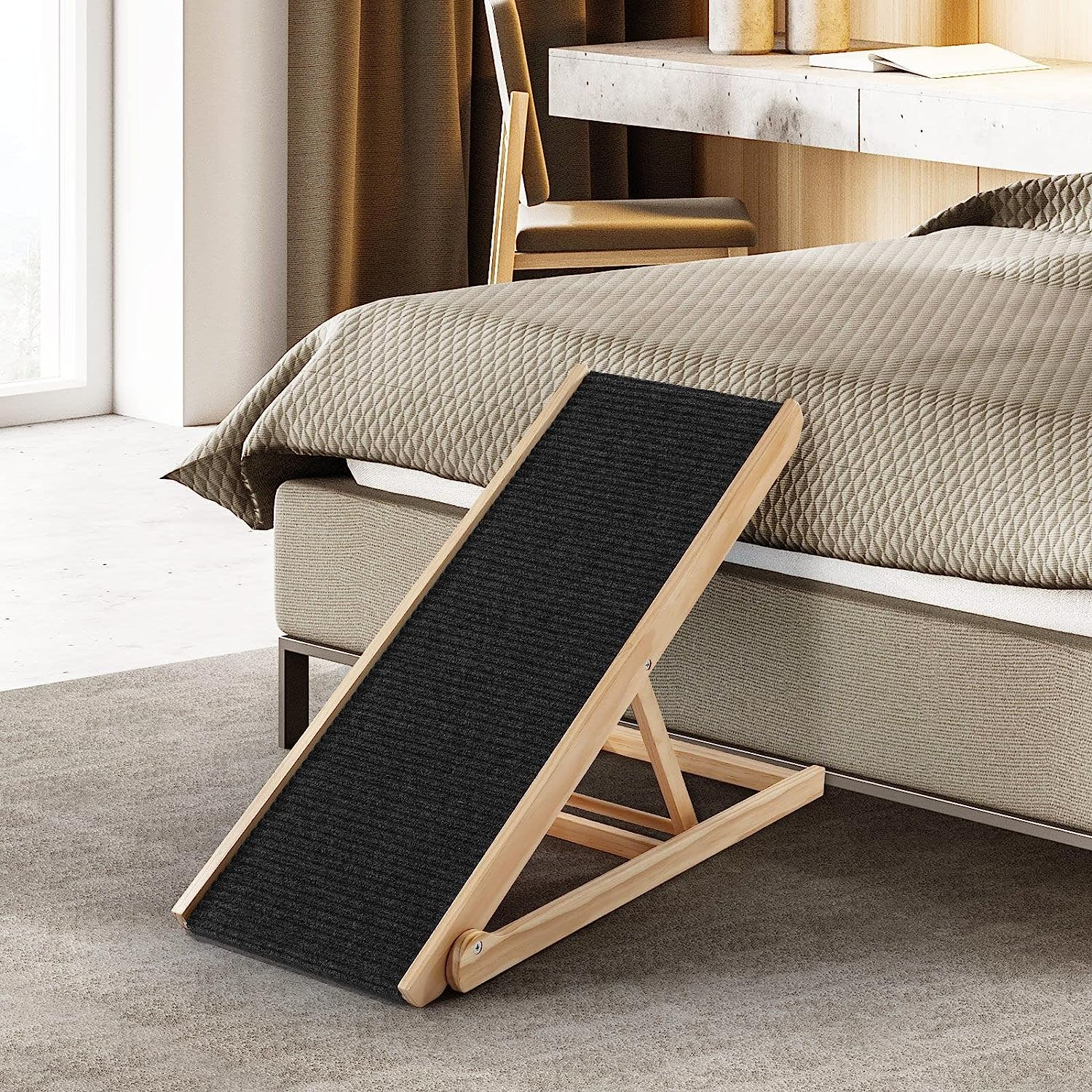 Dog Stairs Pet Ramp for Bed 4 Level Adjustable Ladder for Bed Car Outdoor Indoor,Foldable Pet Step from New Zealand Pine Wood image number 2