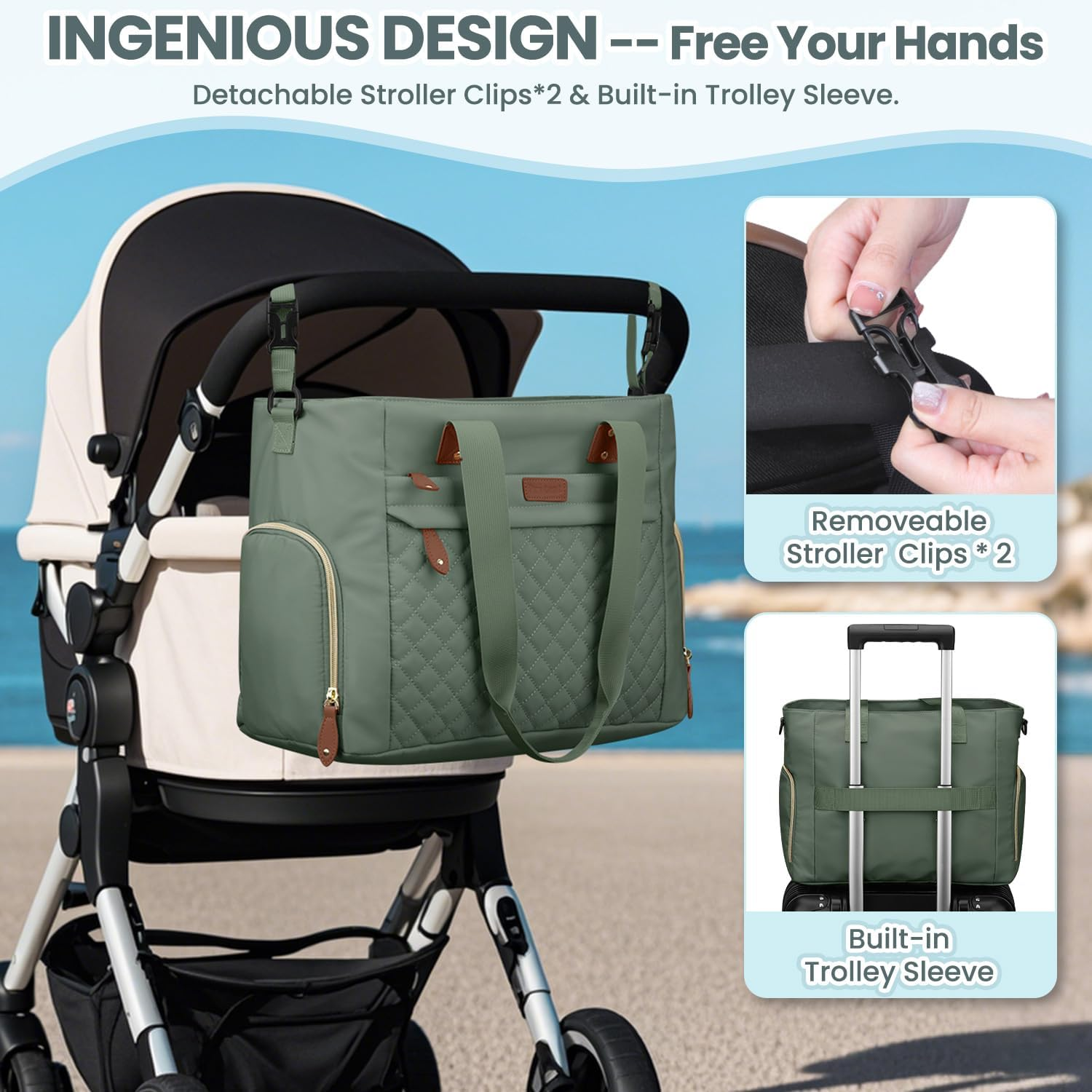 Diaper Bag Tote for Working Mom, Large Travel Baby Diaper Tote, Mommy Baby Bag for Boys and Girls - Black image number 4