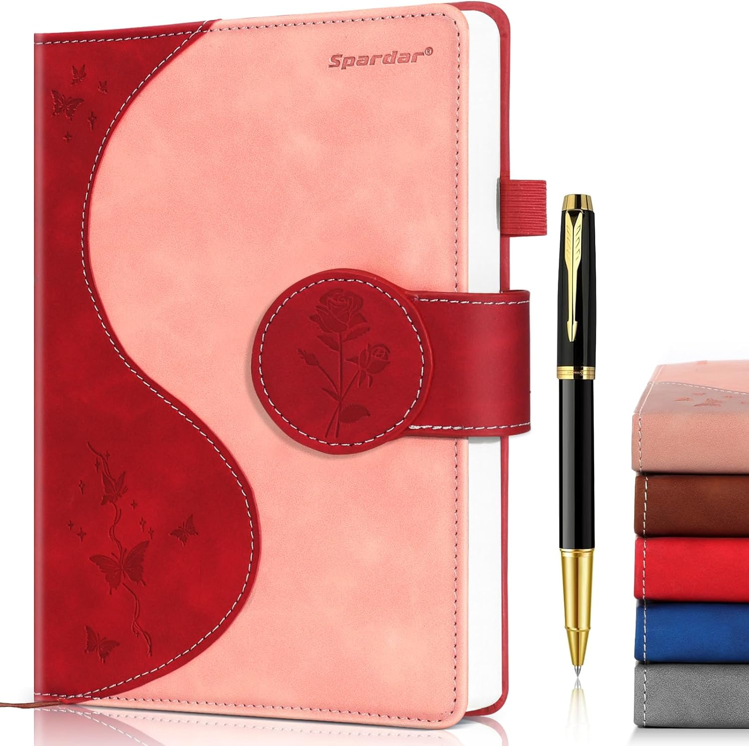 Spardar Hardcover Journal with 300 Pages, Thick Lined Notebook with 80 GSM Paper, A5 Notebook, Hardcover Notebook for Women, 5.7 X 8.4 (Black)