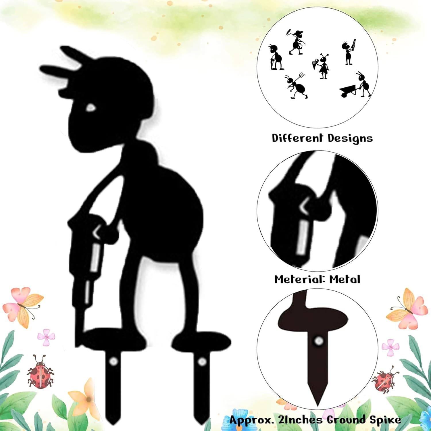 Whimsical 6-Piece Metal Ant Sculptures Set | Funny Black Metal Garden Stakes | Weatherproof Outdoor Decor for Lawn,Pathway,And Backyard image number 3
