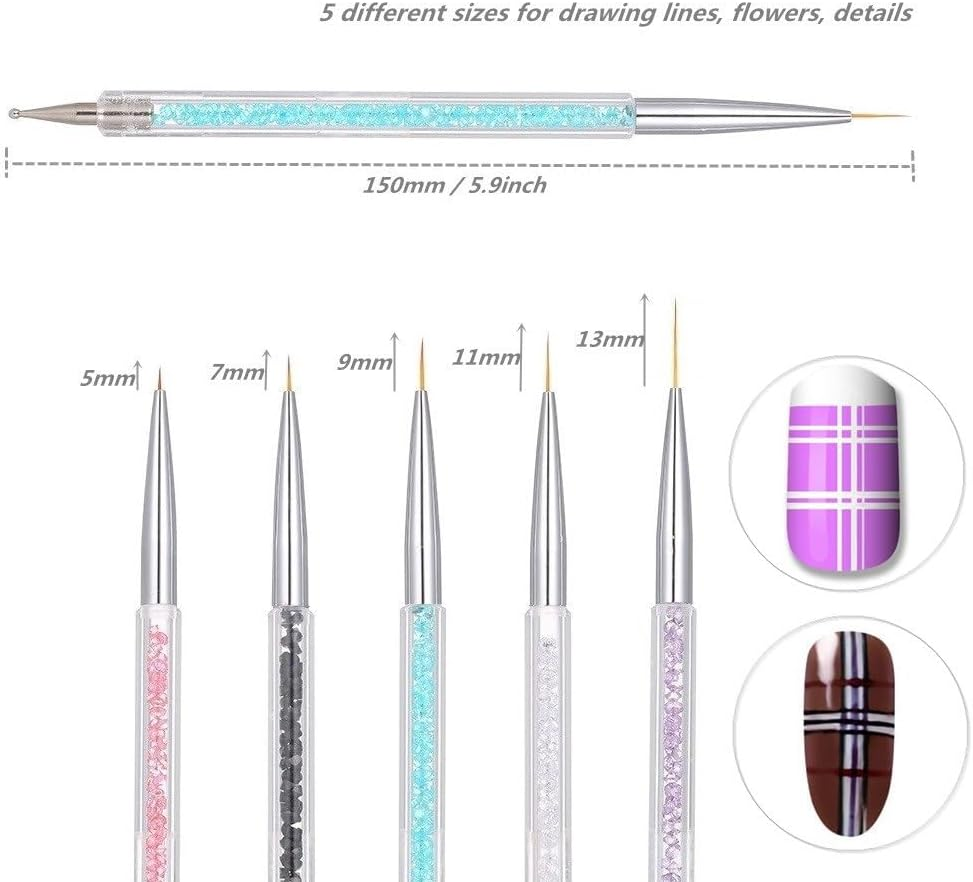 FULINJOY Resin Nail Art Palette with 5 Pcs Nail Art Brushes, Nail Polish Mixing Palette Double-Ended Dotting Pen Nail Art Liner Brush for Nail Art image number 6