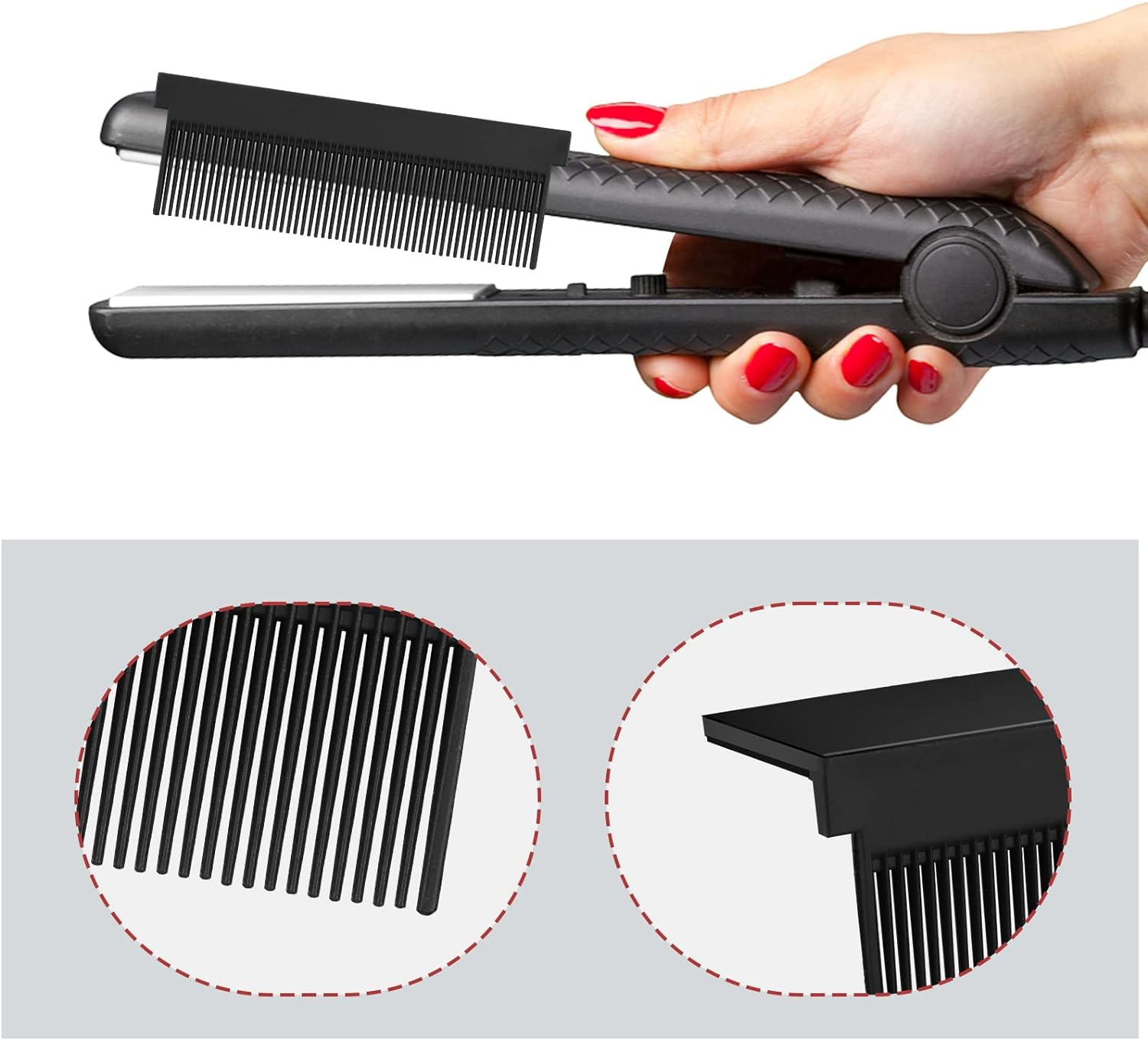 DIY Flat Iron Comb, Barber Straightening Comb Attachment Compact Hair Styling Tool for Professional or Home Use (Black) image number 4