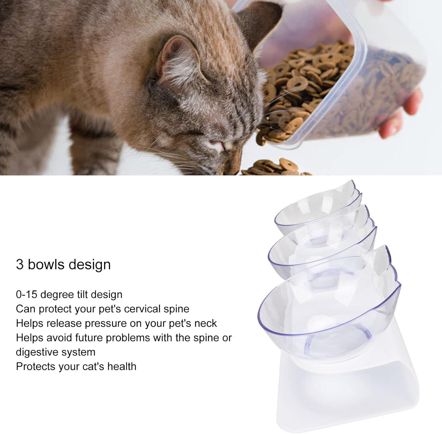 Pssopp 3 Raised Feeding Bowls for Cats Transparent Removable Raised Feeding Bowls Water Raised Feeding Bowls for Cats and Small Dogs image number 2