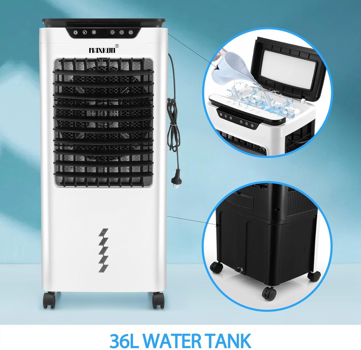 Maxkon 3 in 1 Evaporative Air Cooler Portable Cooling Fan Purifier Humidifier 36L Swamp Home Commercial Industrial Ionizer Conditioner image number 2