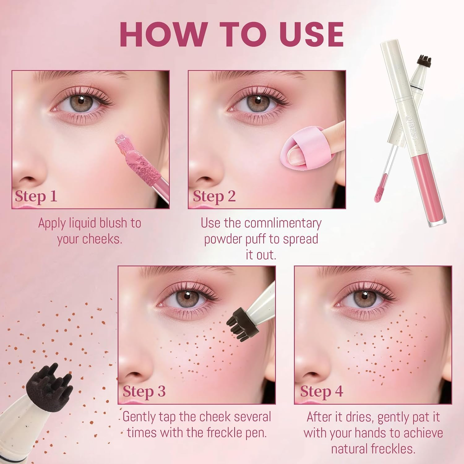 YBUETE 2 in 1 Liquid Freckle Blush Pen, Natural Lifelike Fake Freckles, Lightweight Matte Liquid Cheek Blush Makeup Pen, Long Lasting Waterproof Natural Sun-Kissed Face Makeup for Women#01