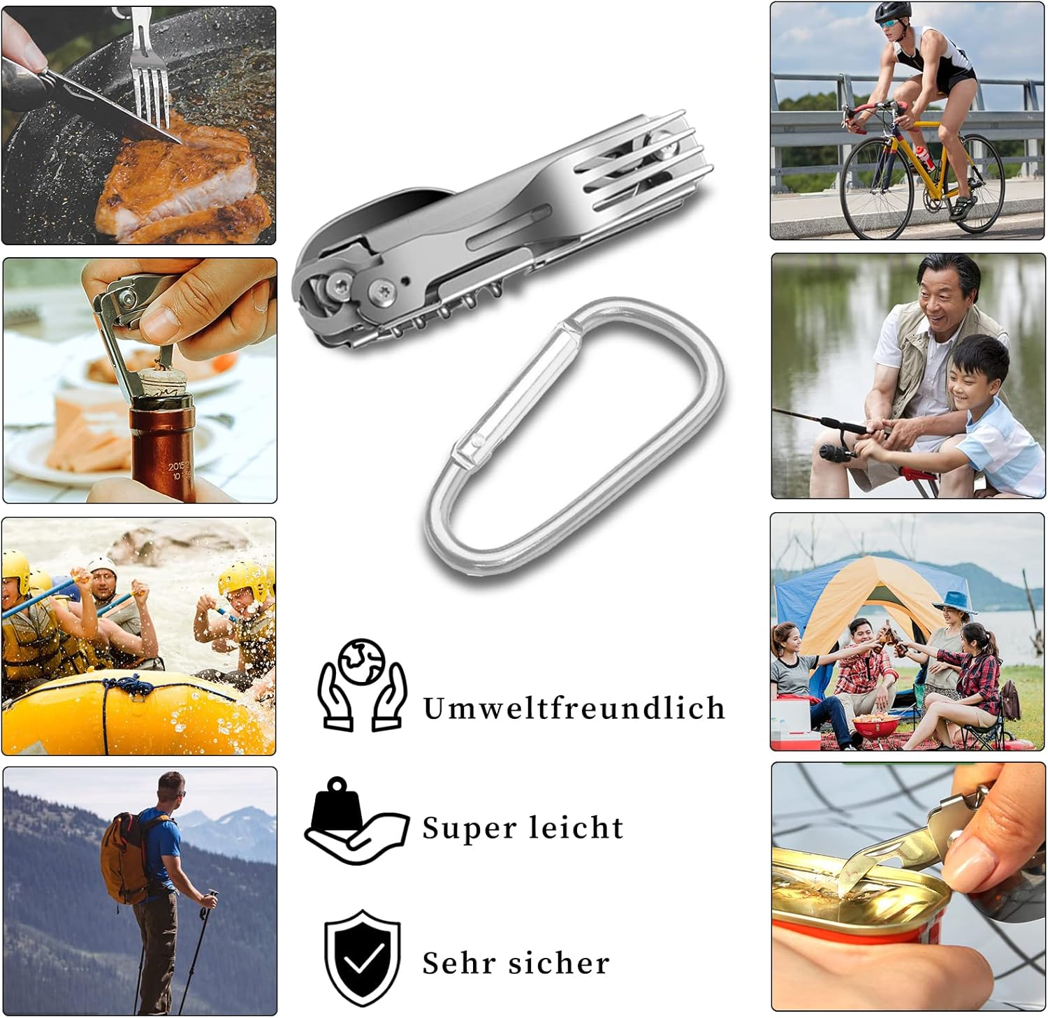 Camping Cutlery Folding Cutlery, Detachable Cutlery on the Go, Stainless Steel Folding Cutlery Set, 5 in 1 Multifunctional Travel Cutlery for Camping, Outdoor