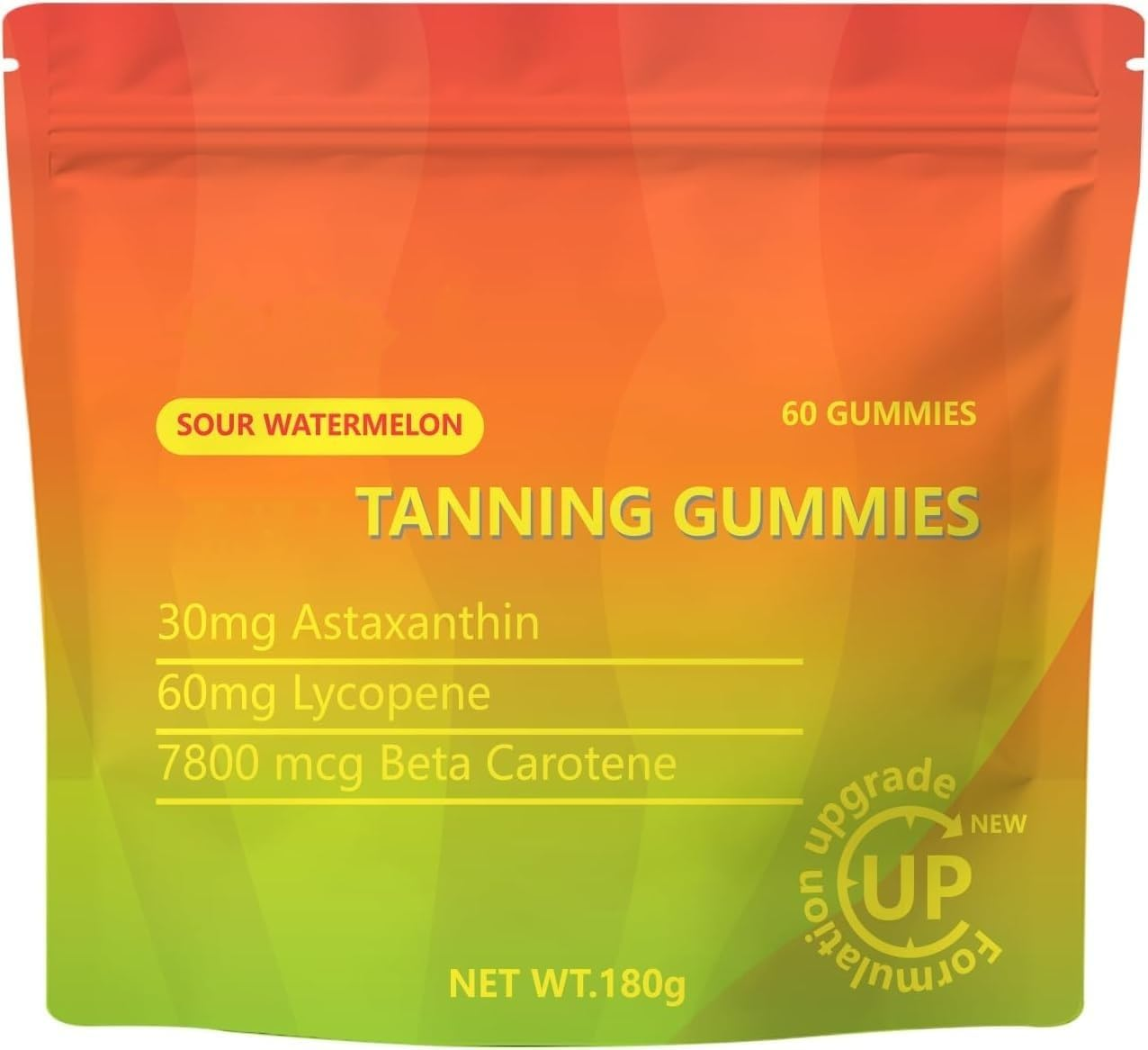 Tanning Gummies,Natural Tanning Gummies with Astaxanthin 24Mg, Lycopene 50Mg, Beta Carotene 7500 Mcg Supplement Supports Skin Health & Glow, Watermelon Flavor - 60 Gummies image number 4