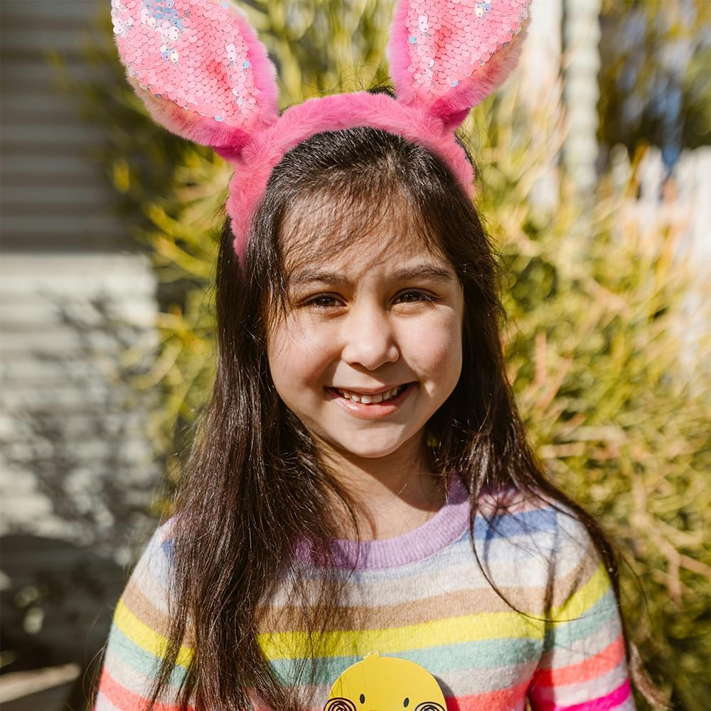 Plush Bunny Ears Headband Glitter Easter Headbands for Women Girls Sequin Rabbit Ears Hairbands Rabbit Ear Hair Hoop Easter Hair Accessories for Women Girls image number 1