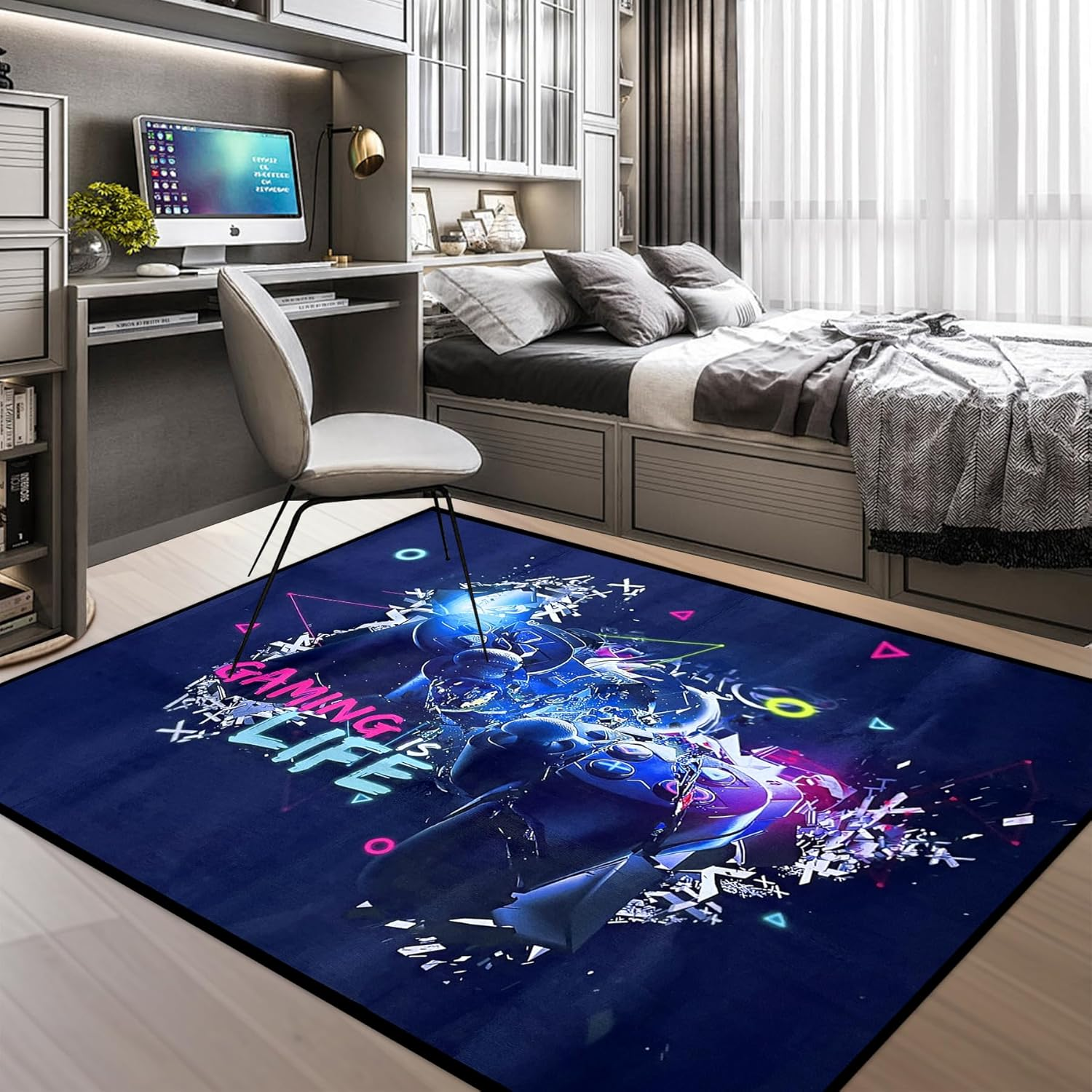 Gaming Rug for Boys Teen Room, Non-Slip 3D Colorful Gamer Area Rug Carpet, Large Video Games Controller Gamepad Play Mat for Playroom Bedroom Living Room Floor Decor (Color 7, 160X120Cm) - Color 3 image number 6