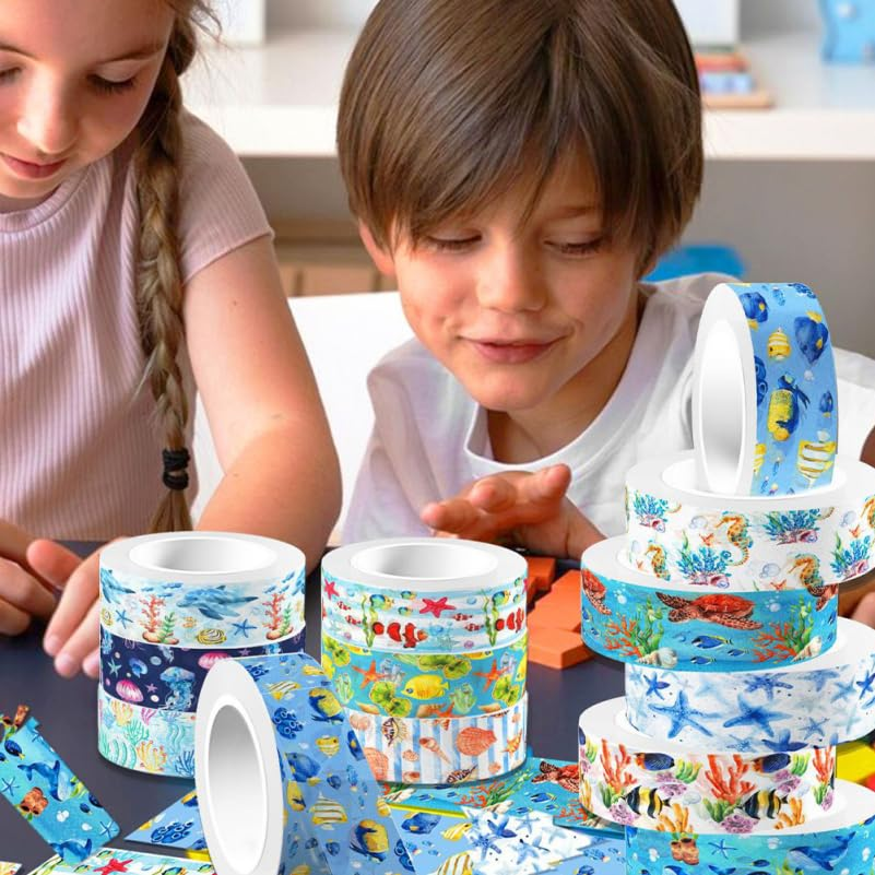 STOBOK Washi Tape Ocean Animal Theme - 12 Rolls, Scrapbook Supplies Paper Stickers Stickers for Scrapbooking Journals DIY Crafts Notebook Collage Album Aesthetic Picture Frames image number 1