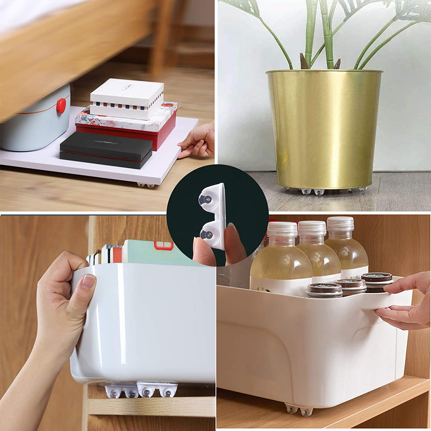 Adhesive Caster Wheels, Non Swivel Castors, Furniture Storage Box Pulley, Plastic Wheels for Trash Can, Baby Toys Car, Cloth Bin, Container, Cabinet, Drawer, Moving Carton (Pack of 8)