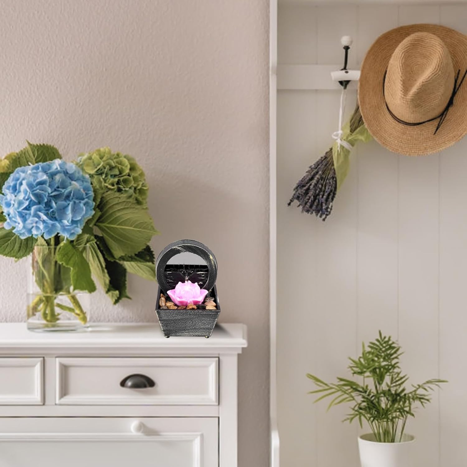 Fxvhojq Tabletop Fountain Mini Indoor Water Fountain LED Fountain Sound Relaxation Fountain Ornament Tabletop Fountains Indoor for Home Living Room Home/Office Decor (Lotus Flower) image number 5