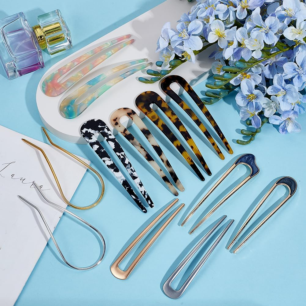 AHANDMAKER Pack of 12 U-Shaped Hair Pins, 12 Styles, French Hair Pins, Metal U Vintage Fork for Bride, Updo Bun Women, Girls, Hairstyle Hair Accessories, 98~118 X 20~44 X 2~3 Mm image number 1