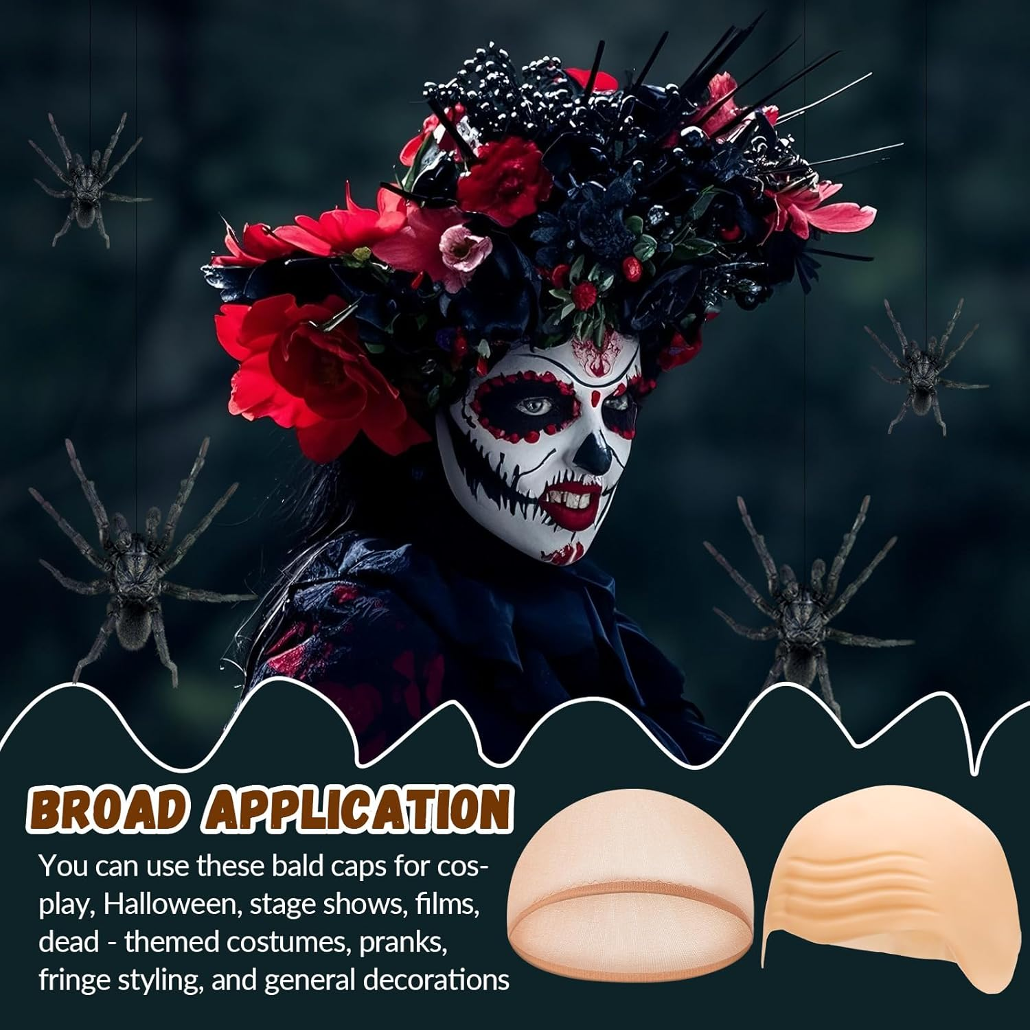 JOLYEAK 2 Pcs Bald Caps Latex Bald Cap with Nylon Wig Caps Makeup Costume Accessories Adult Cosplay Party Supplies image number 5