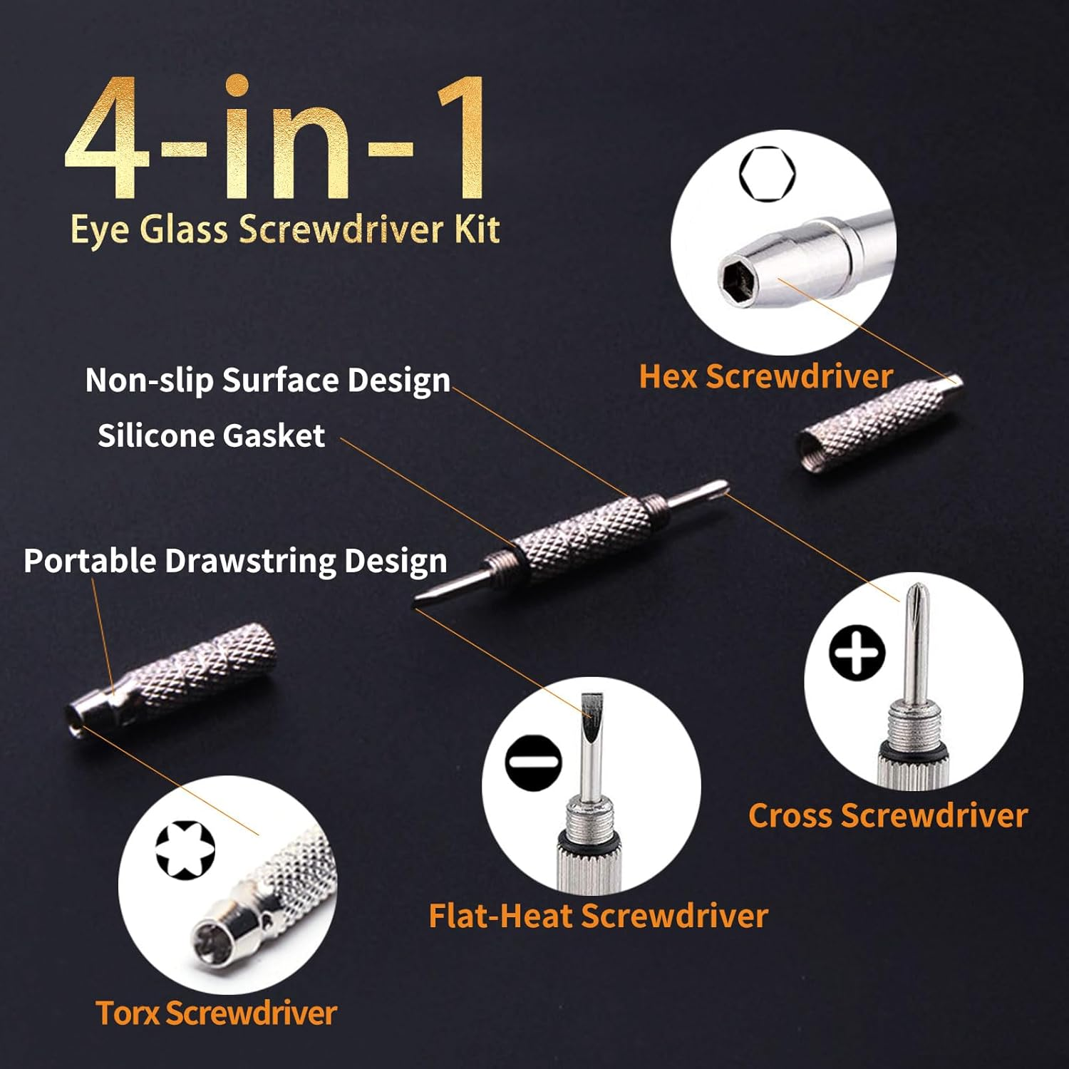 Sunglasses Eyeglasses Repair Kit 140PCS Gold Tiny Stainless Steel Screws and 2 Pairs Nose Pads with Micro Screwdriver Tweezer for Watch Clock Spectacle Eyewear Repair image number 3