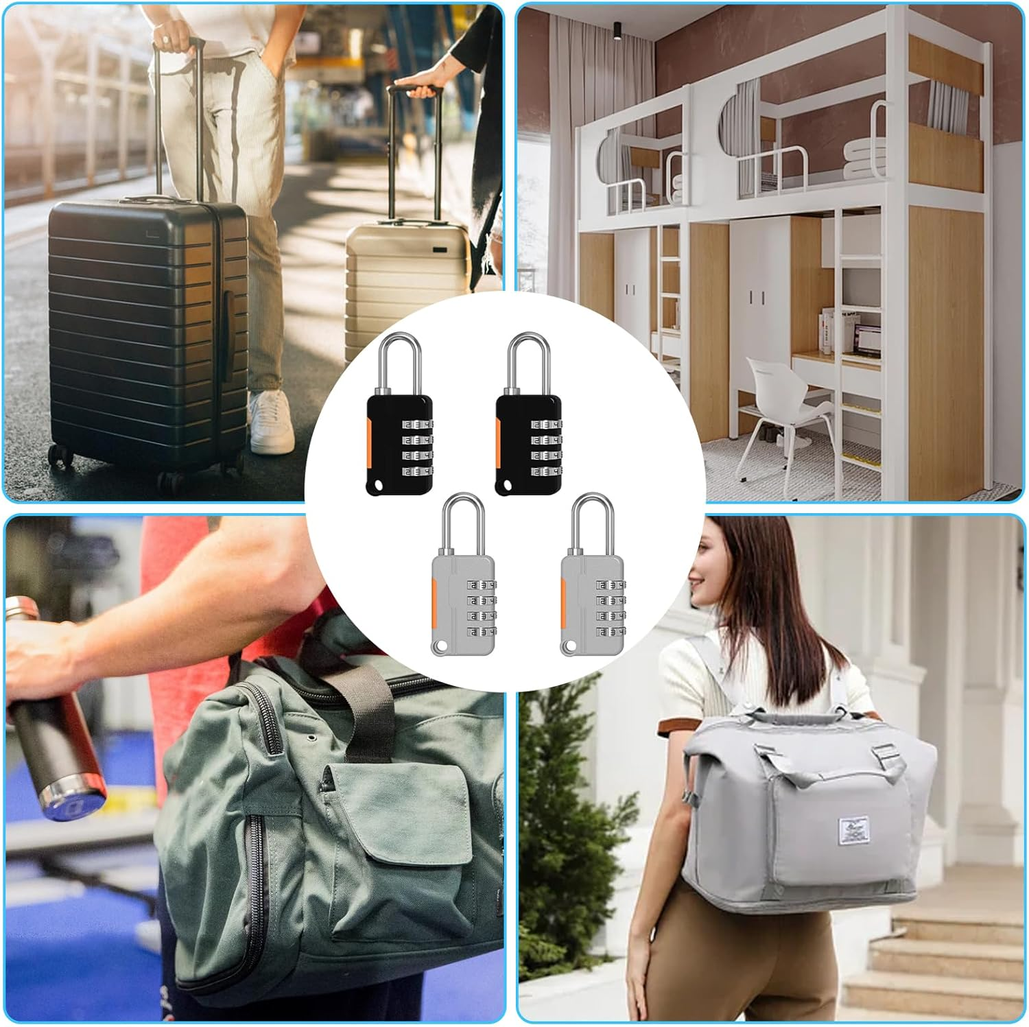 Upgraded Version Combination Padlock, 4 Digit Number Lock for Your Own Password, Solid Lock Body with Steel Shackle, Outdoor Weatherproof Padlock for Locker Luggage Drawer Zipper Fence (2BK+2GR) image number 4