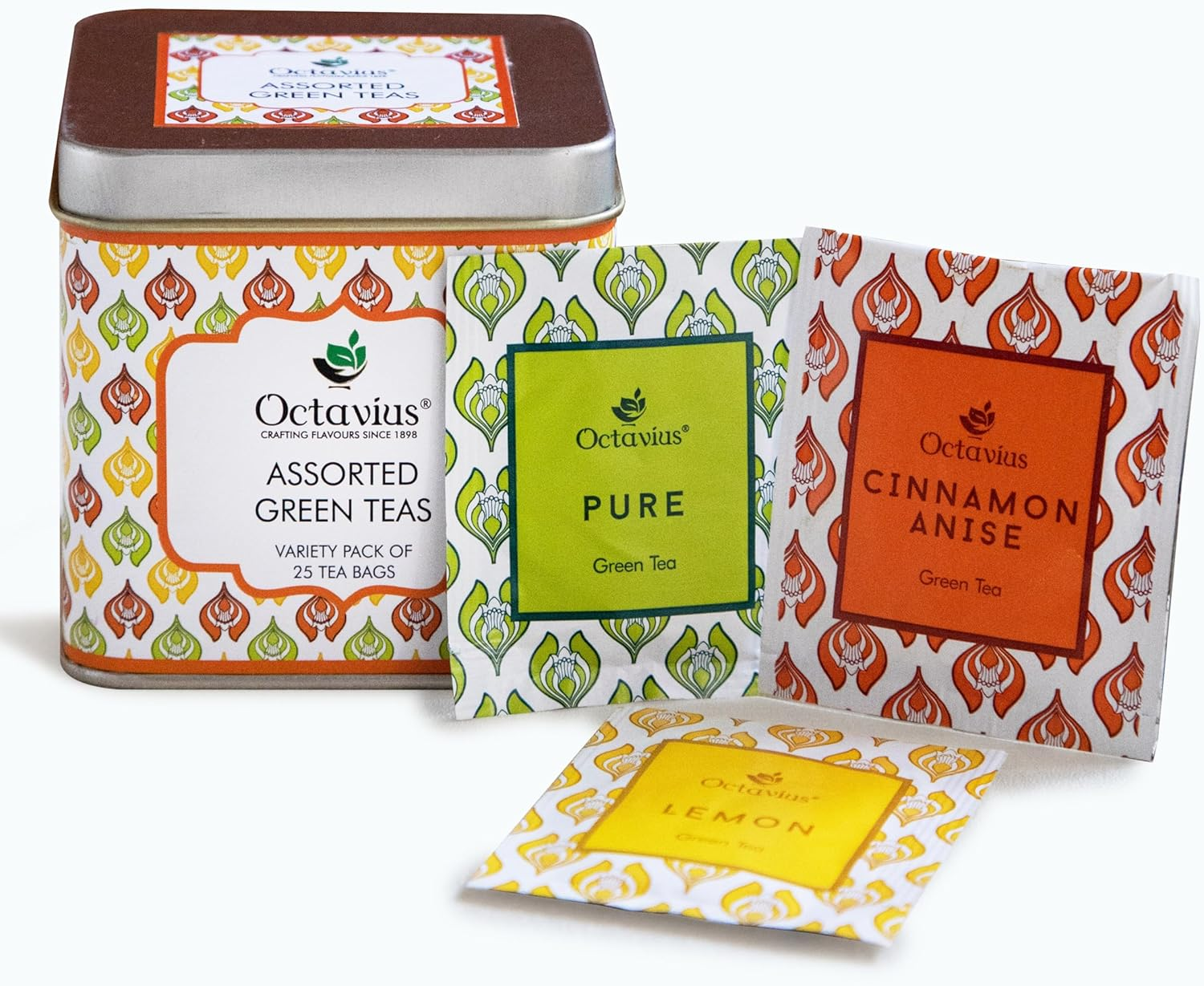 Octavius, Assorted Tea Sampler Gift Set (3 Flavors, 25 Tea Bags) | Green Tea Sampler Pack | Pack of 1 image number 2