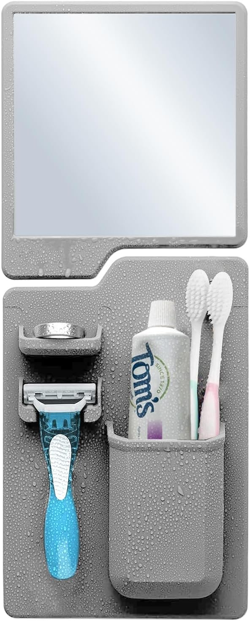Fog Beating Shower Mirror with Built-In Razor Hook | Powerful Suction, Guaranteed Fog-Free | Unbreakable | Ideal for Travellers, plus a No Slip Silicone Toiletry Holder - Ingenious Bathroom Companion image number 4