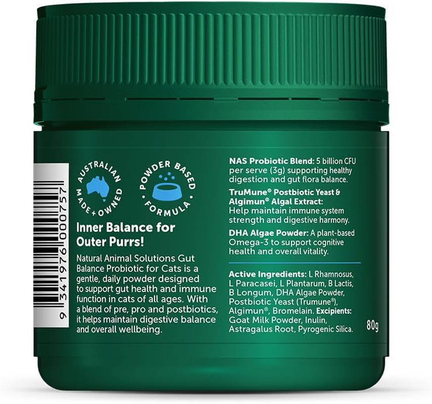 Natural Animal Solutions Gut Balance Probiotic for Cats 80G &ndash; Daily Digestive & Immune Support with Goat Milk & Postbiotics image number 1