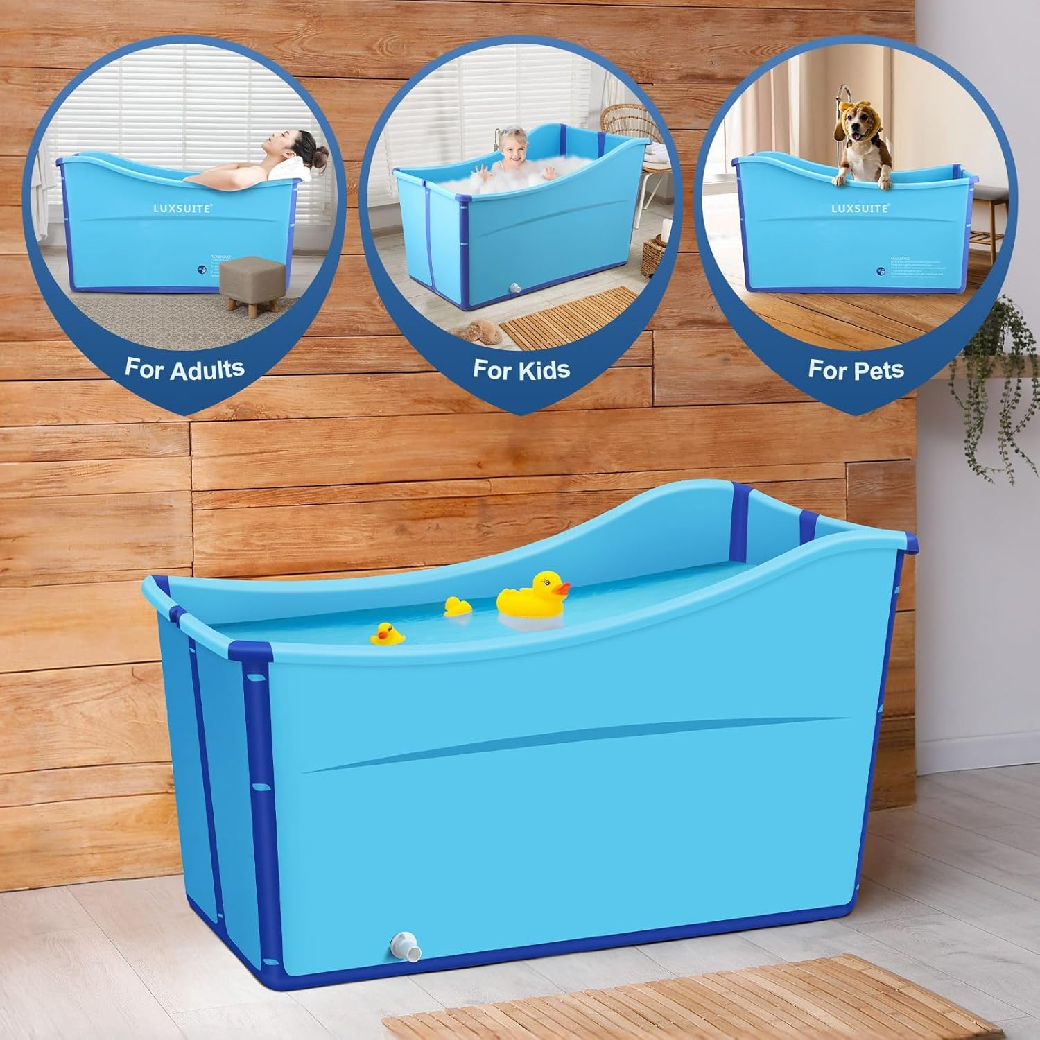 Large Foldable Bath Tub Bathroom Soaking Freestanding Plastic Portable Collapsible Modern Shower Bathtub, Blue image number 6