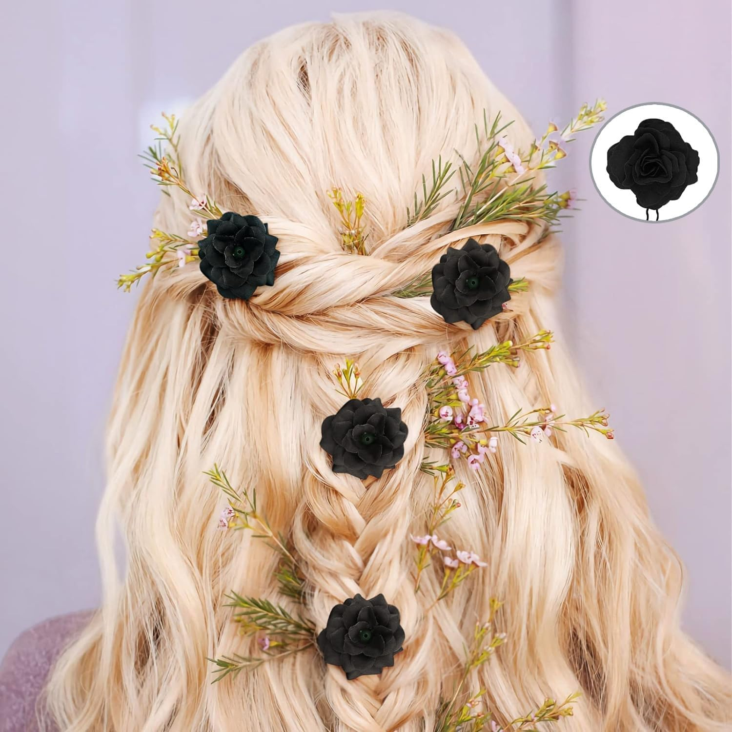 8 Pieces of Red Rose Flower Clips, Flower Hair Clips, Rose Hair Accessories, Wedding Rose Hair Clips, Handmade Rose Hair Clips, Suitable for Parties, Weddings, Dances (Burgundy + Black) image number 2